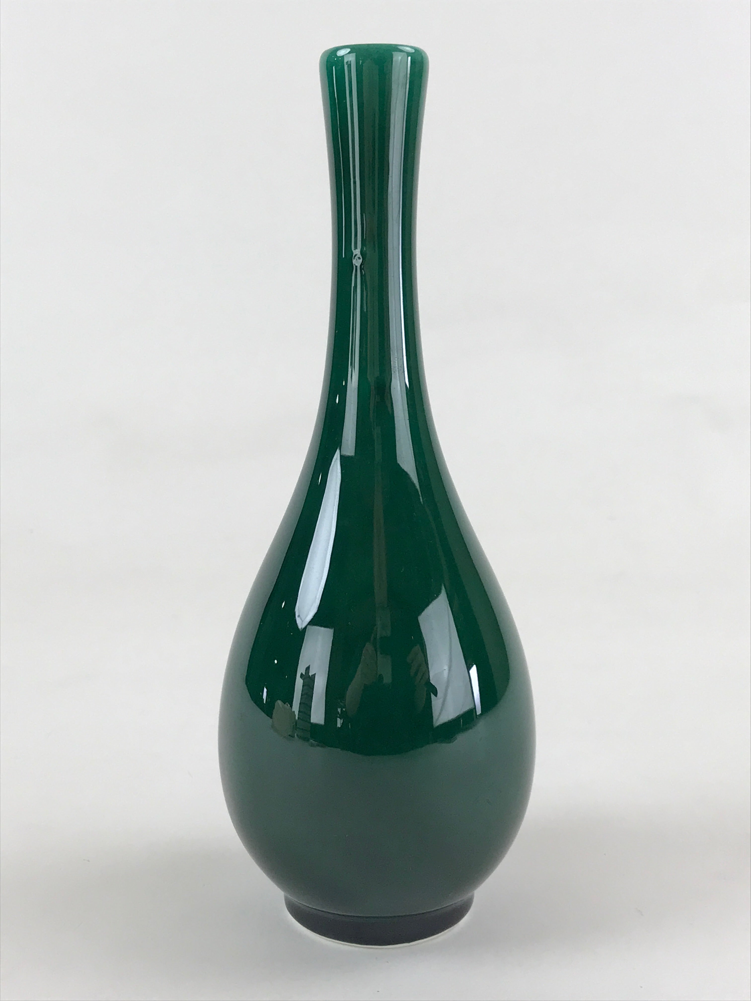 Japanese Porcelain Single Flower Vase Pottery Yakimono Tsurukubi Green PX695