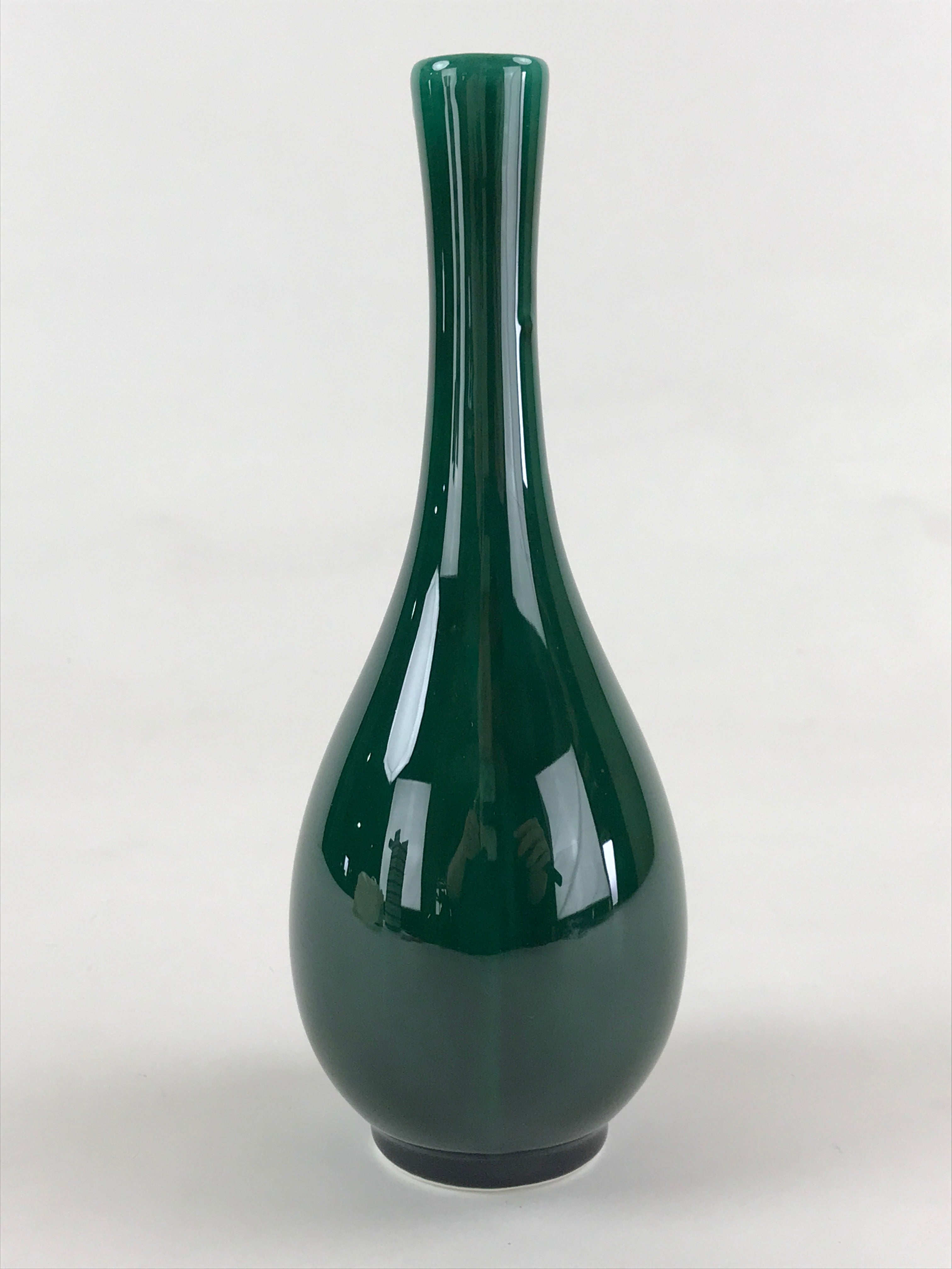 Japanese Porcelain Single Flower Vase Pottery Yakimono Tsurukubi Green PX695
