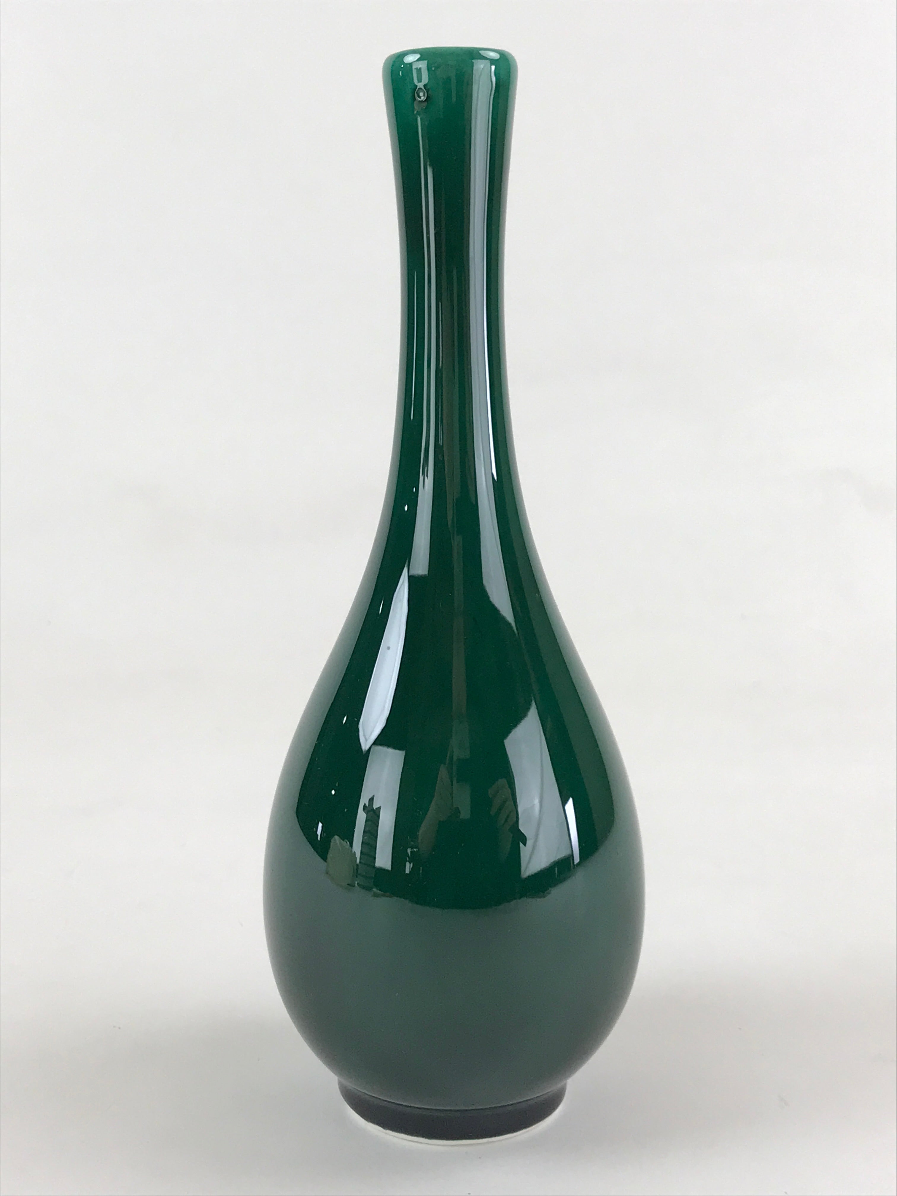 Japanese Porcelain Single Flower Vase Pottery Yakimono Tsurukubi Green PX695