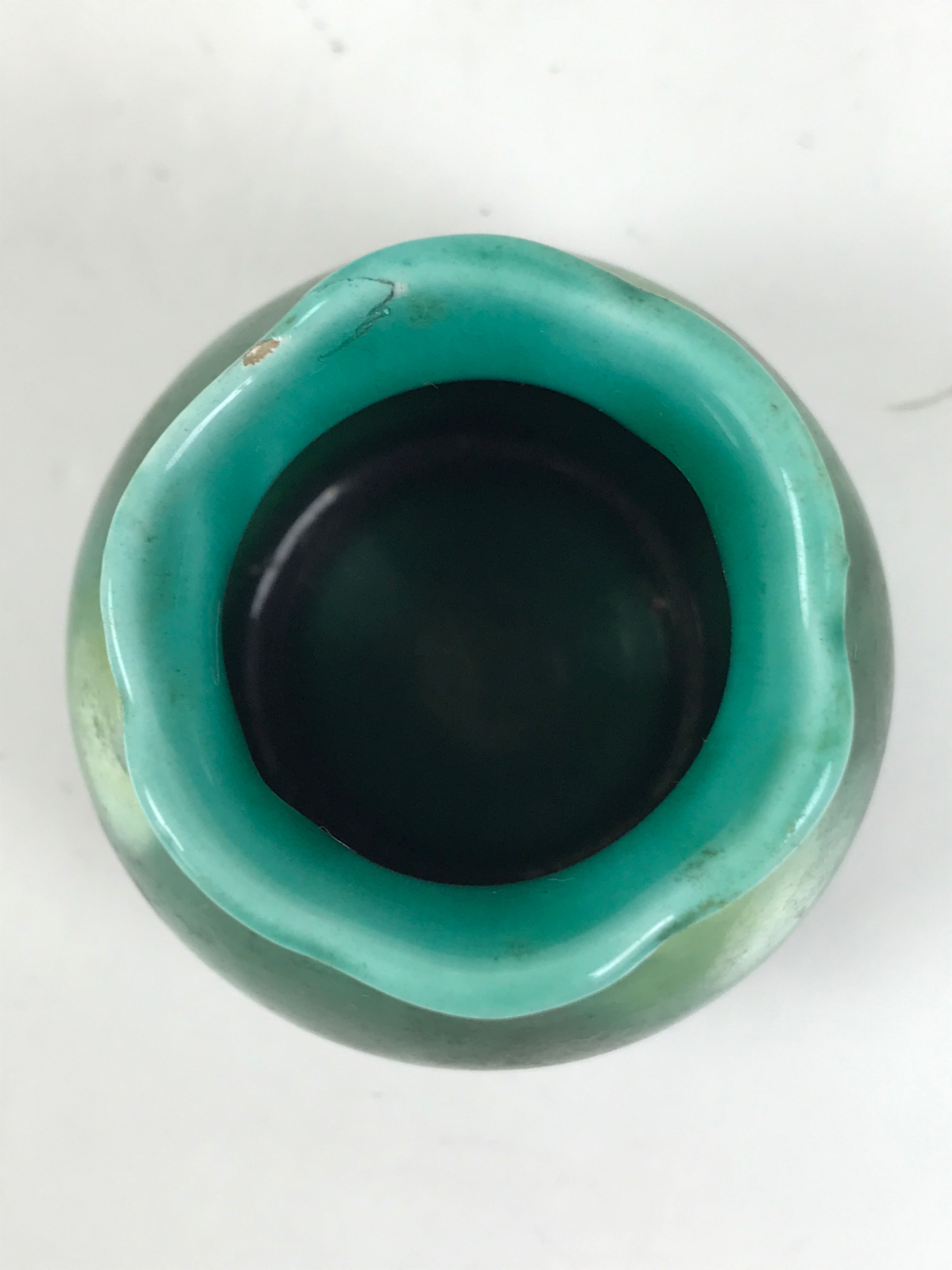 Japanese Porcelain Single Flower Vase Vtg Small Kabin Green Round Hanging MFV101