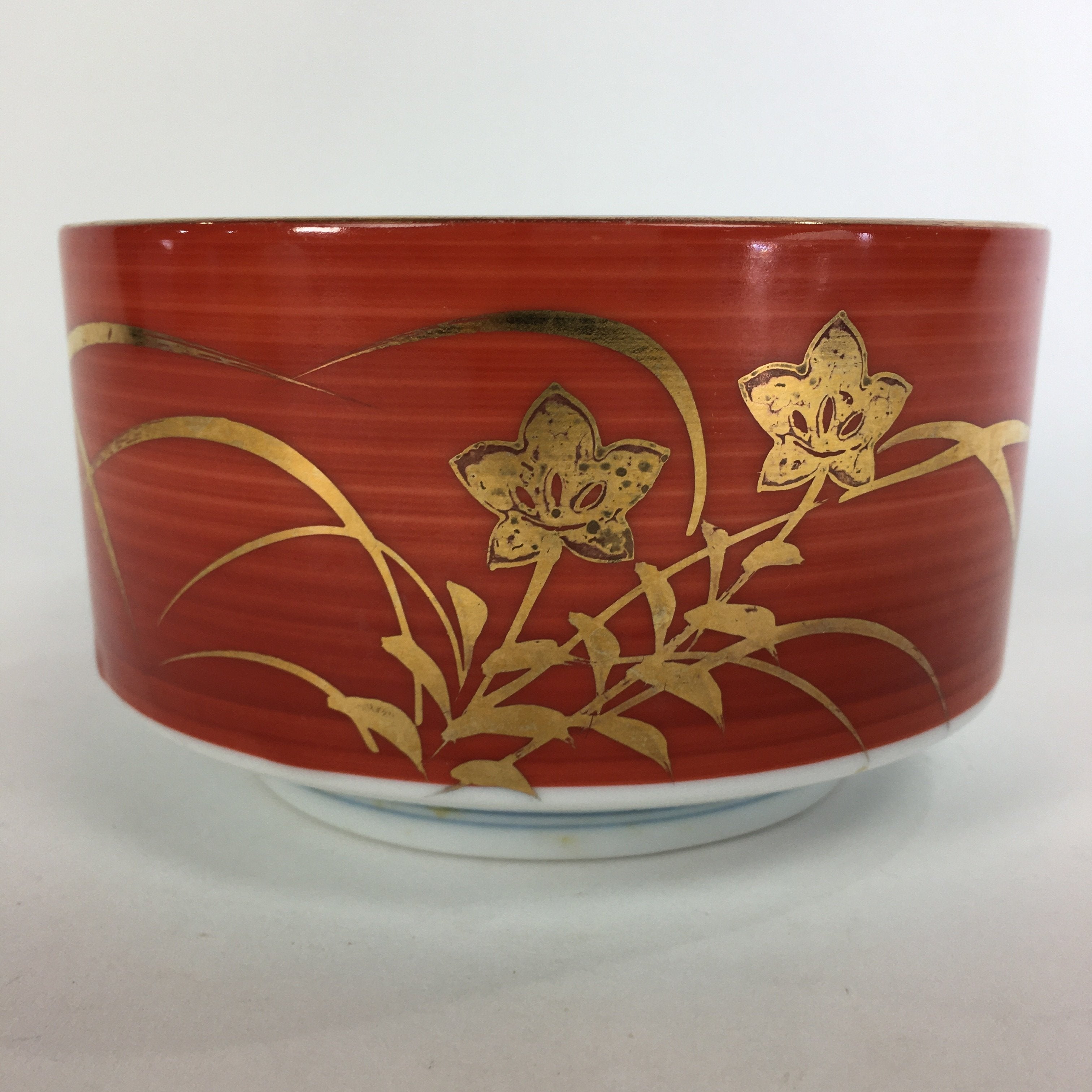 Japanese Porcelain Small Bowl Kobachi Red White Sometsuke Flower Pattern PP556