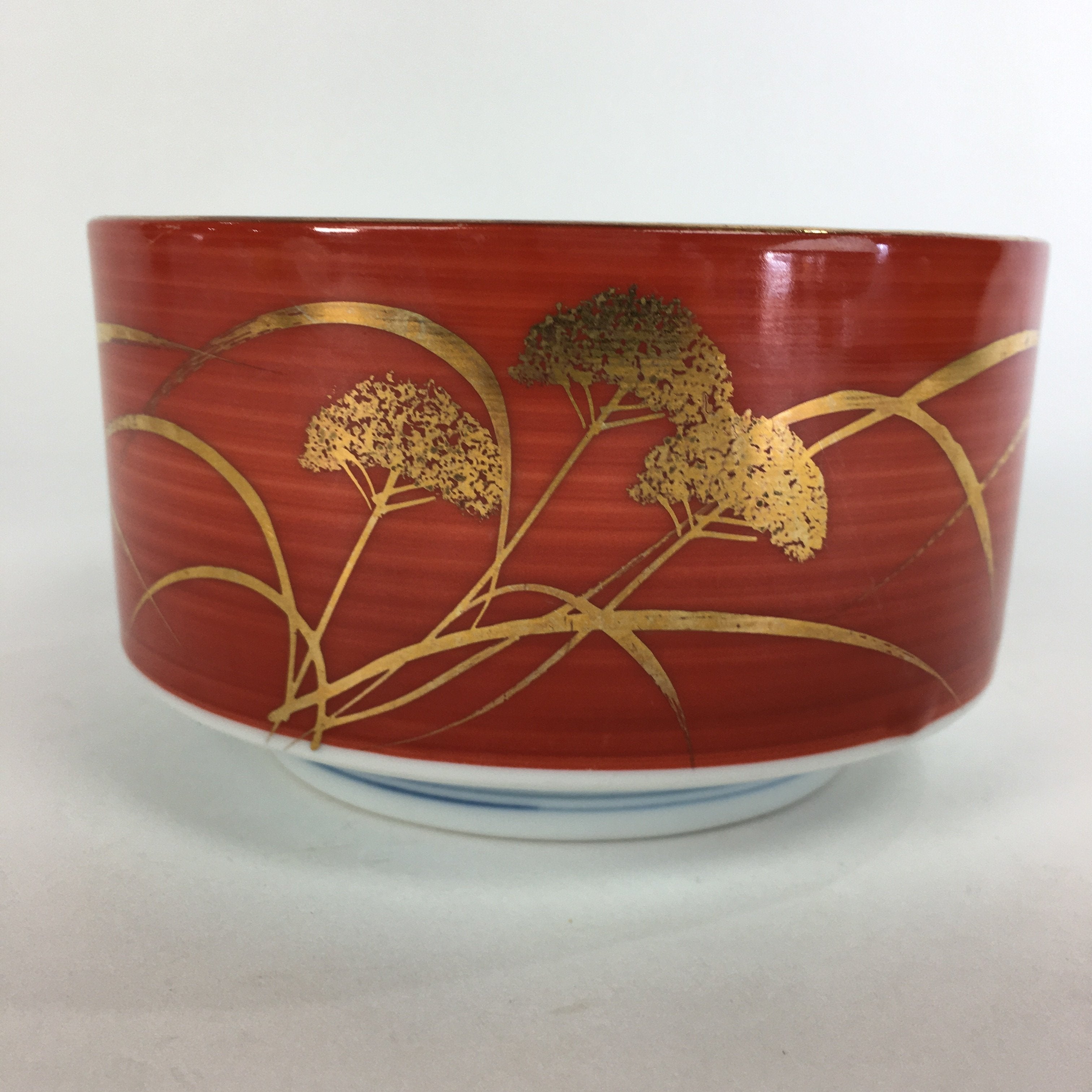 Japanese Porcelain Small Bowl Kobachi Red White Sometsuke Flower Pattern PP556