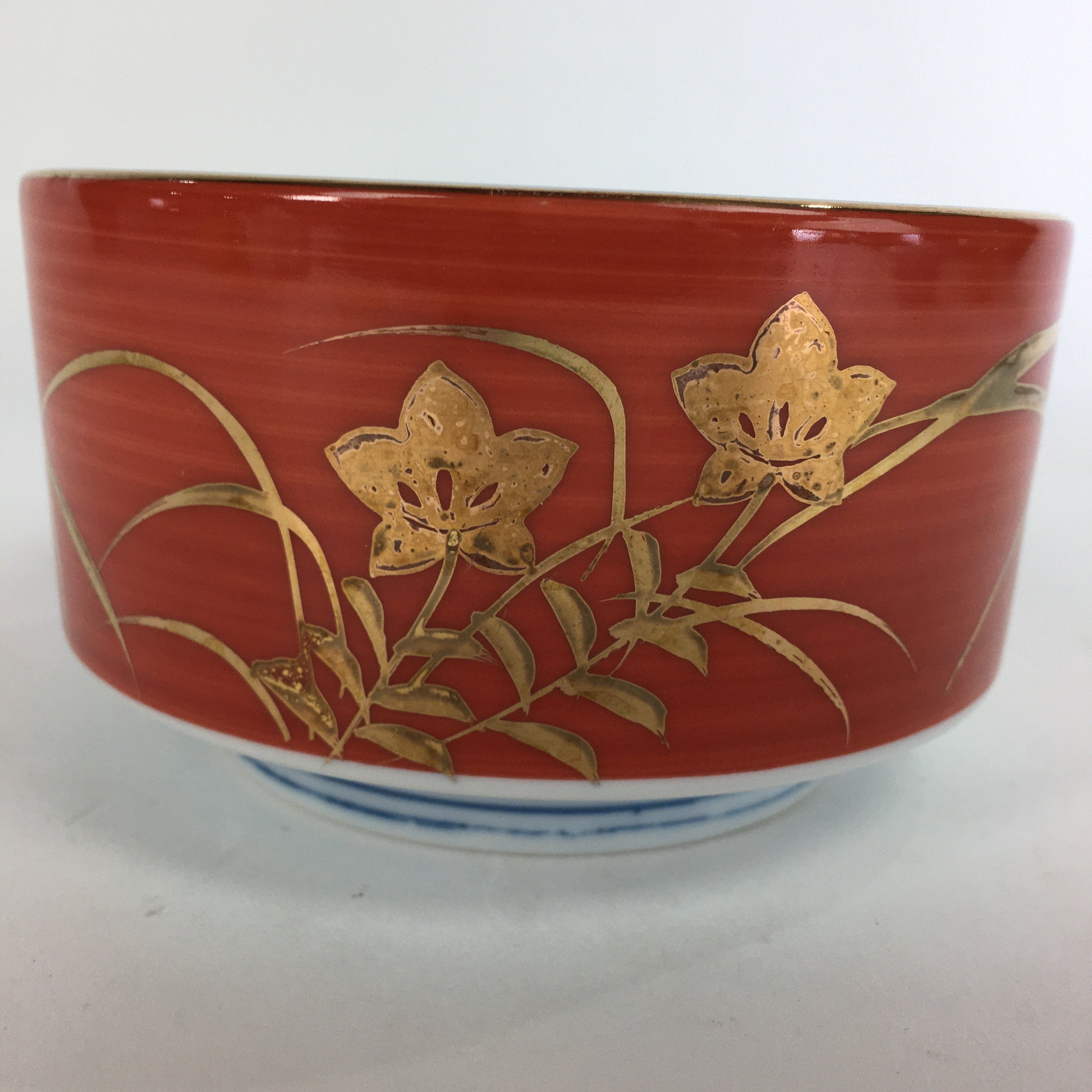 Japanese Porcelain Small Bowl Kobachi Red White Sometsuke Flower Pattern PP557