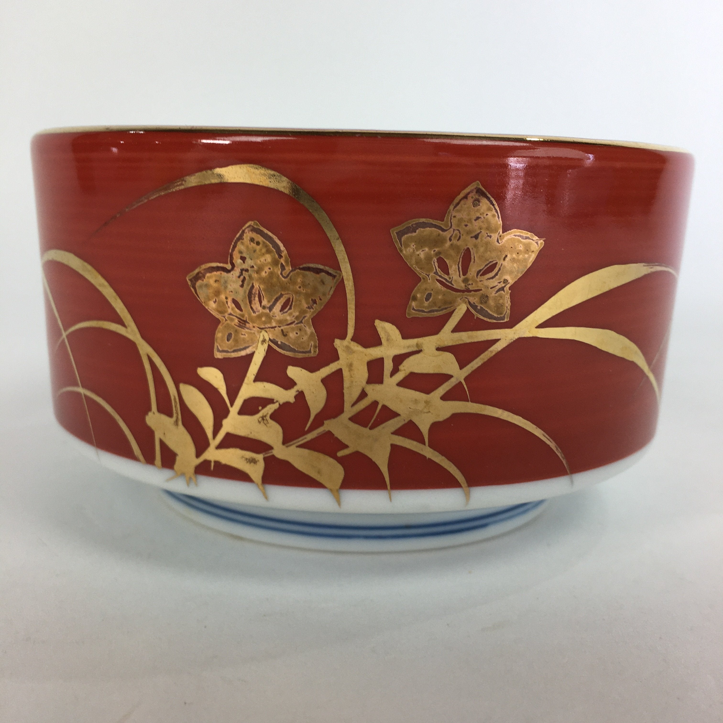 Japanese Porcelain Small Bowl Kobachi Red White Sometsuke Flower Pattern PP558