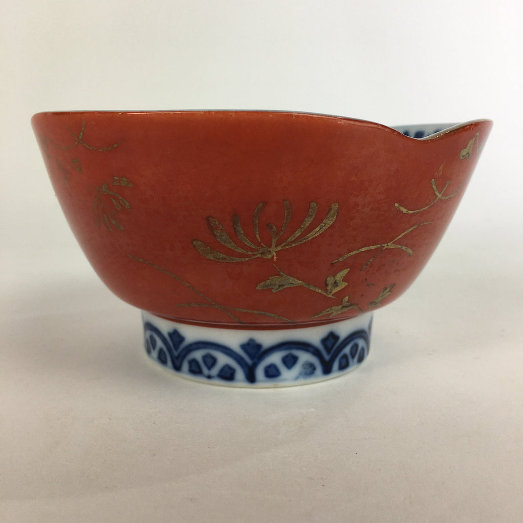 Japanese Porcelain Small Bowl Kobachi Red White Sometsuke Flower Pattern PP561