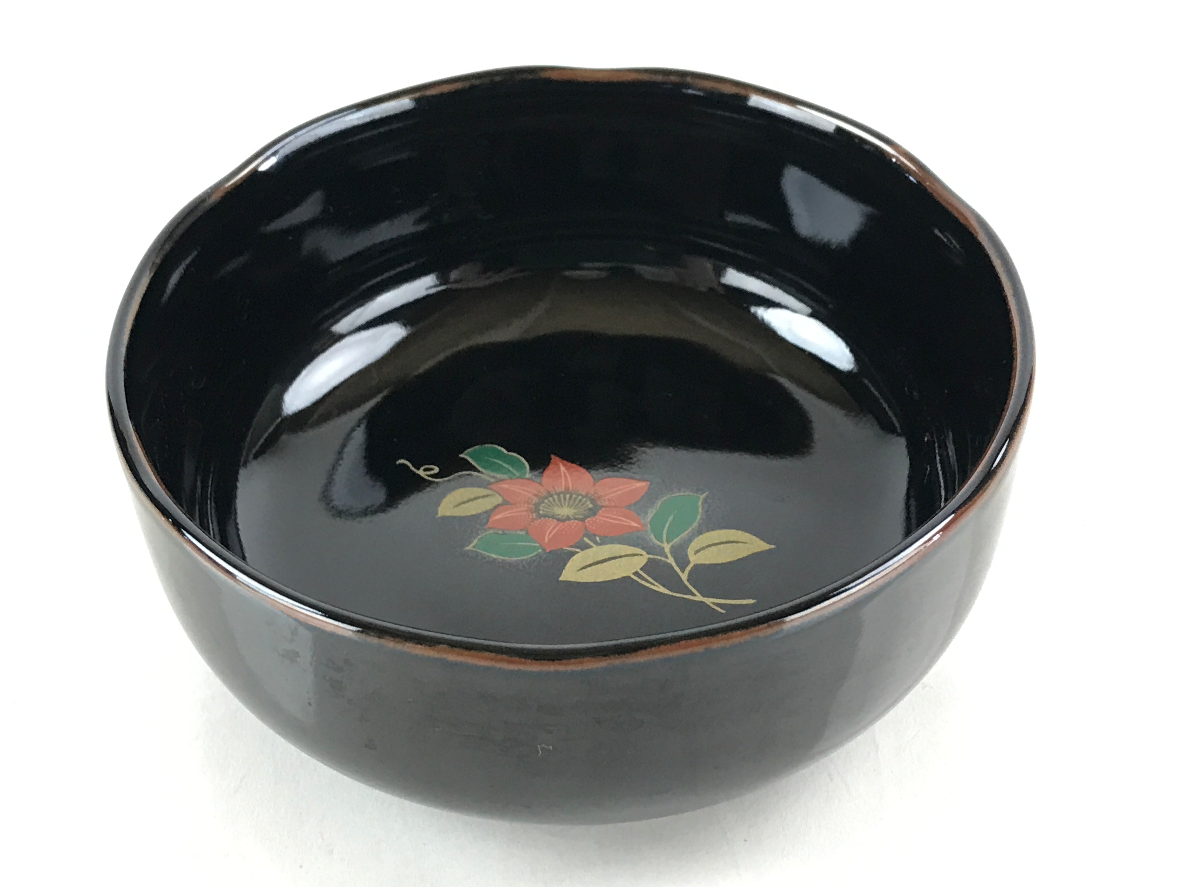 Japanese Porcelain Small Bowl Kobachi Vtg Black Flower Soup Bowl Yakimono PY426