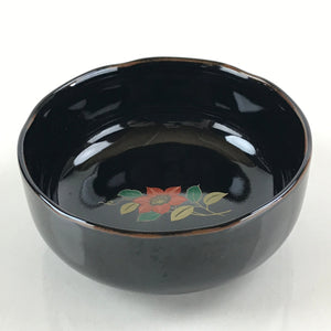 Japanese Porcelain Small Bowl Kobachi Vtg Black Flower Soup Bowl Yakimono PY426