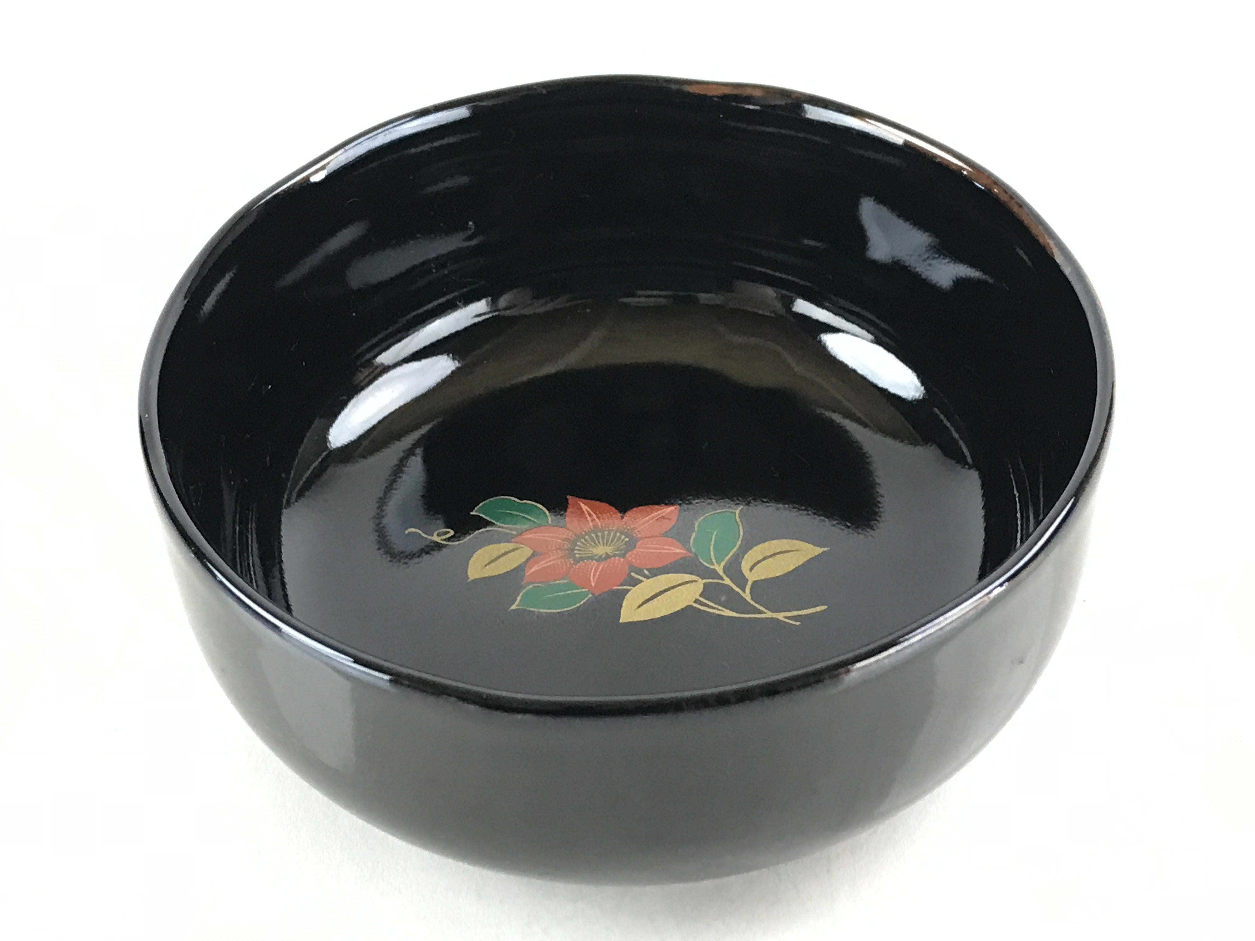 Japanese Porcelain Small Bowl Kobachi Vtg Black Flower Soup Bowl Yakimono PY427