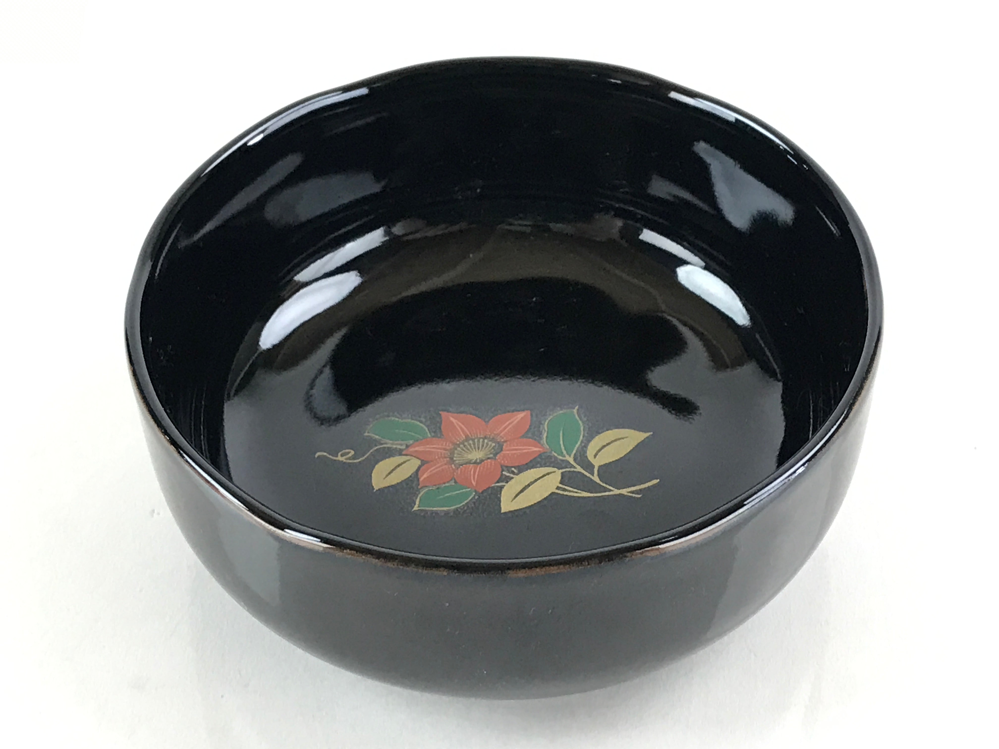 Japanese Porcelain Small Bowl Kobachi Vtg Black Flower Soup Bowl Yakimono PY428