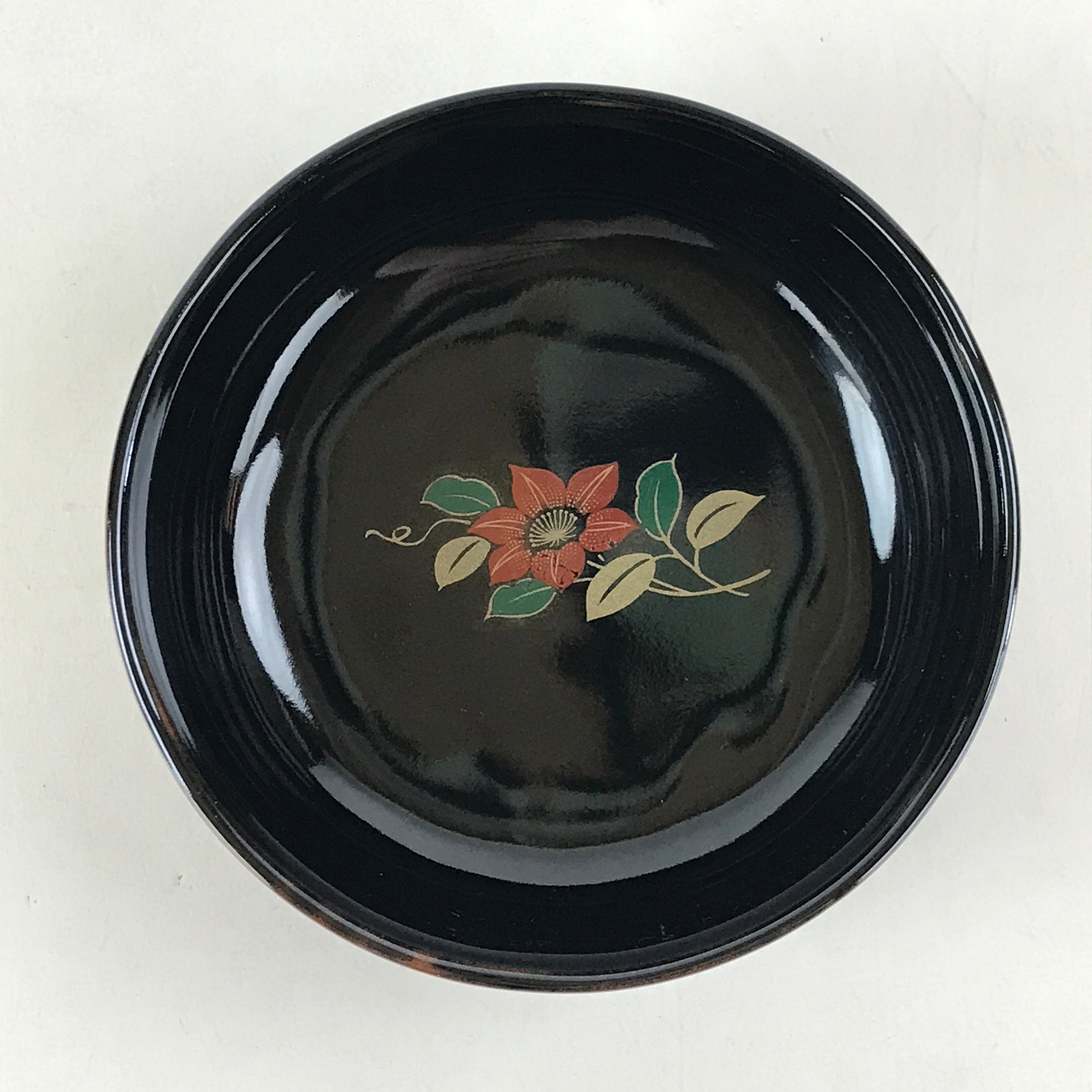 Japanese Porcelain Small Bowl Kobachi Vtg Black Flower Soup Bowl Yakimono PY429