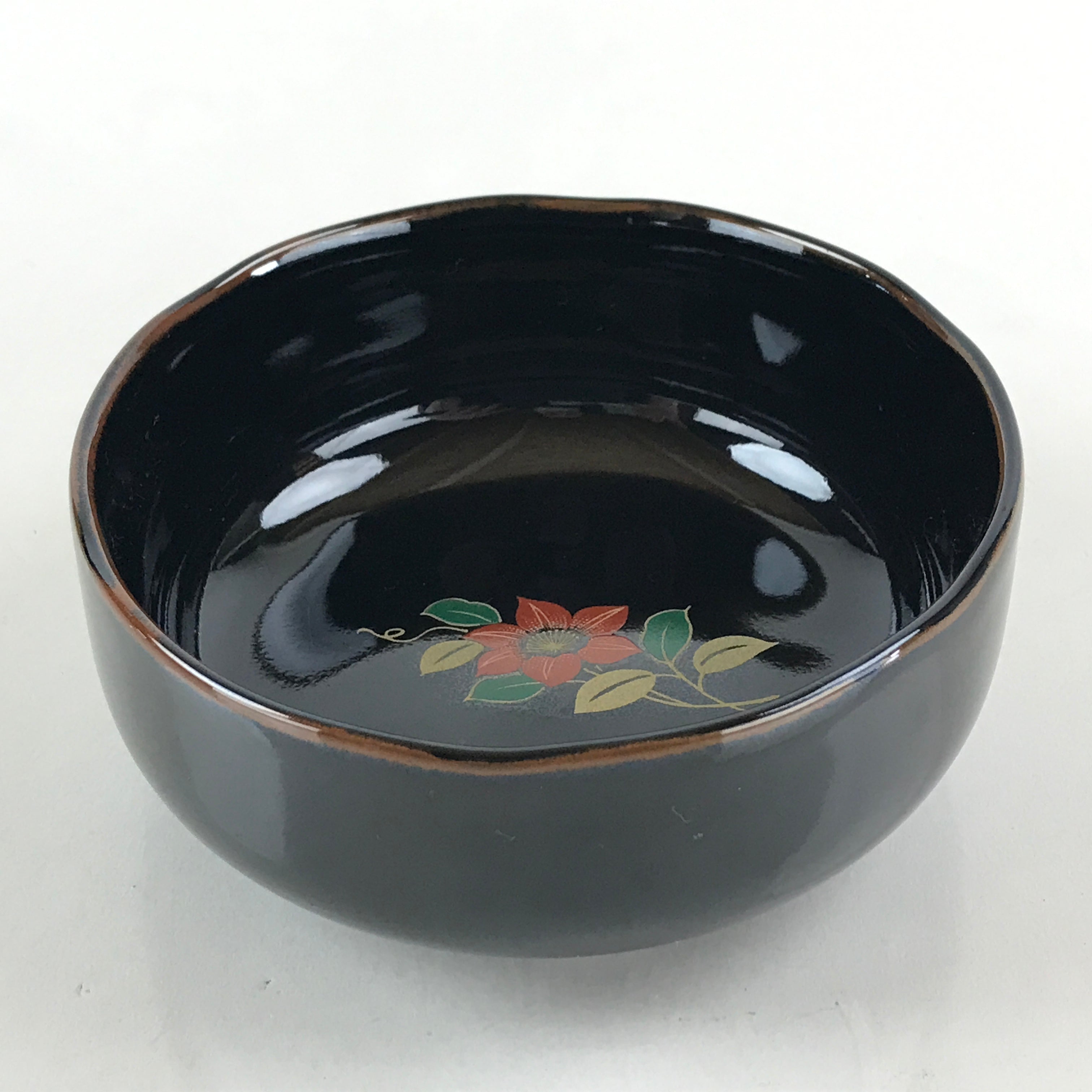 Japanese Porcelain Small Bowl Kobachi Vtg Black Flower Soup Bowl Yakimono PY430