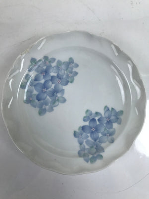 Japanese Porcelain Small Plate Kozara Vtg Hydrangea White Blue Ruffle Edge Y23