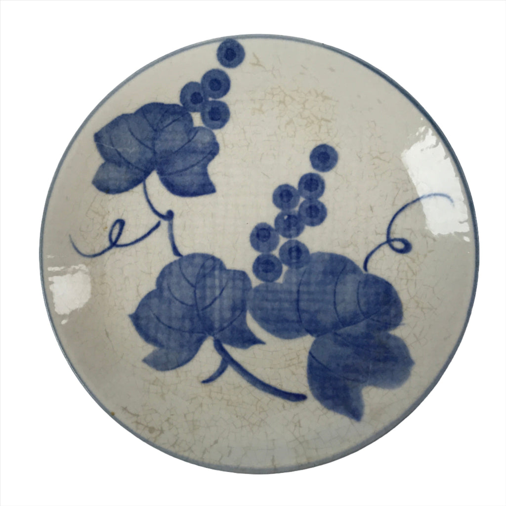 Japanese Porcelain Small Plate Kozara Vtg Ono Japan Blue White Grapes PY917