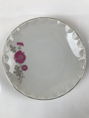 Japanese Porcelain Small Plate Kozara Vtg Pink Chrysanthemum Flower White PY659