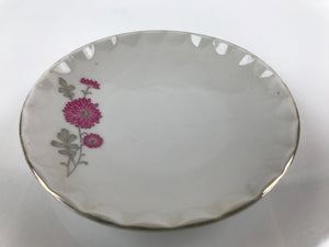 Japanese Porcelain Small Plate Kozara Vtg Pink Chrysanthemum Flower White PY659