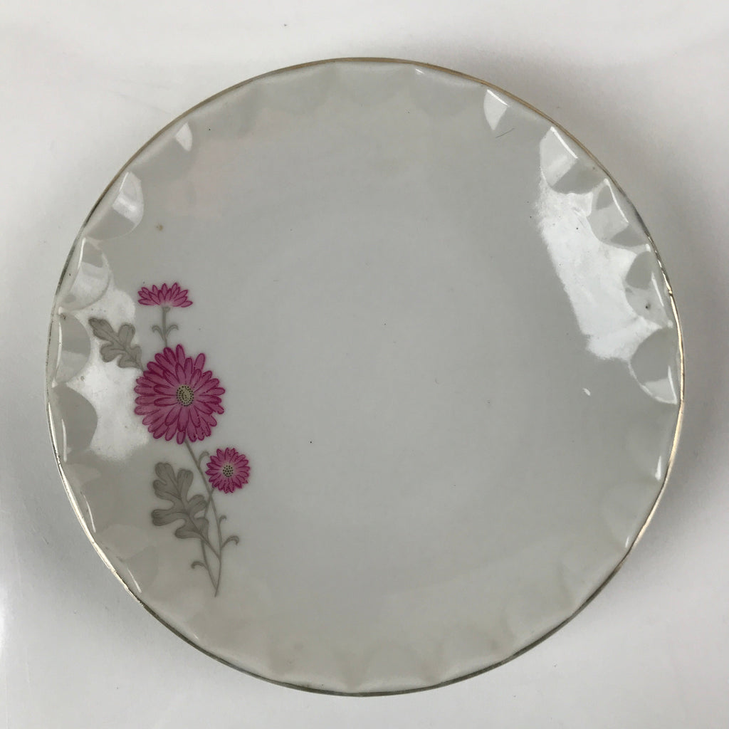 Japanese Porcelain Small Plate Kozara Vtg Pink Chrysanthemum Flower White PY659