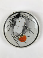 Japanese Porcelain Small Plate Kozara Vtg Plum Blossom Sun Black White PY686