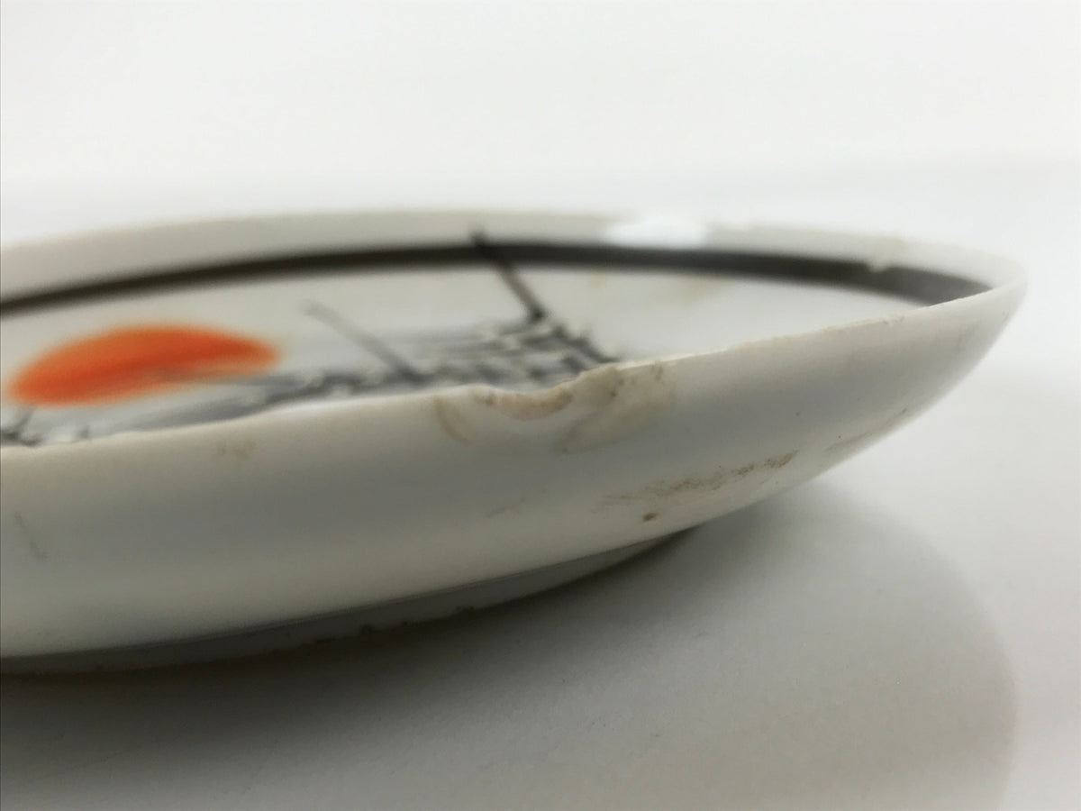 Japanese Porcelain Small Plate Kozara Vtg Plum Blossom Sun Black White PY693