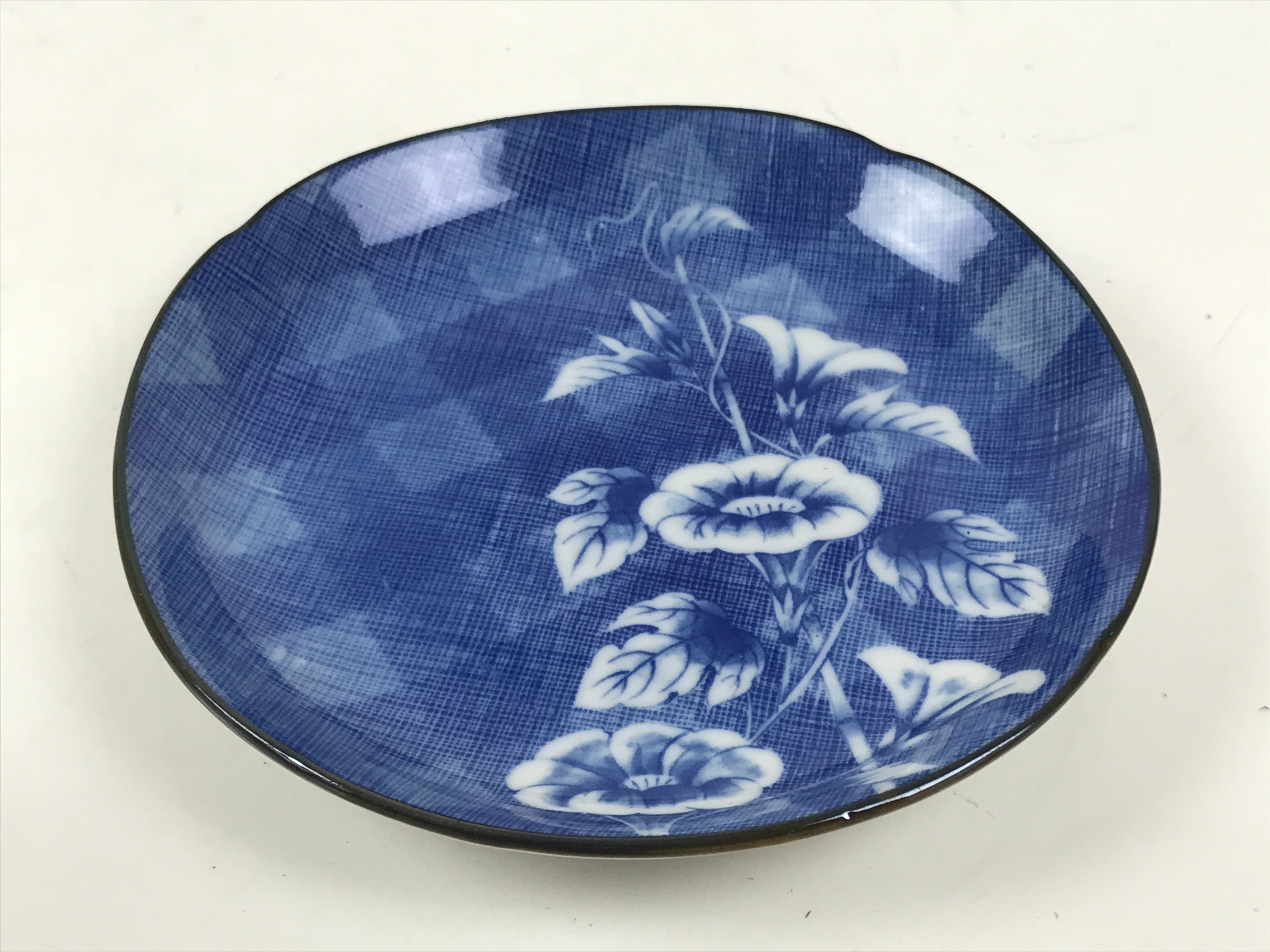 Japanese Porcelain Small Plate Kozara Vtg Sara Morning Glory Asagao Blue Y343