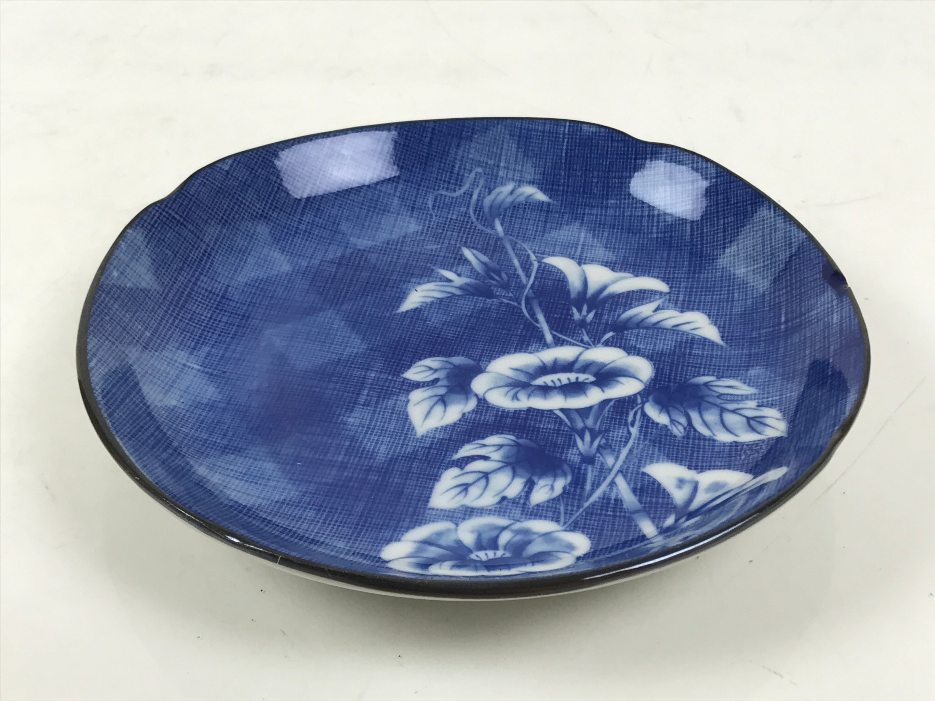 Japanese Porcelain Small Plate Kozara Vtg Sara Morning Glory Asagao Blue Y344