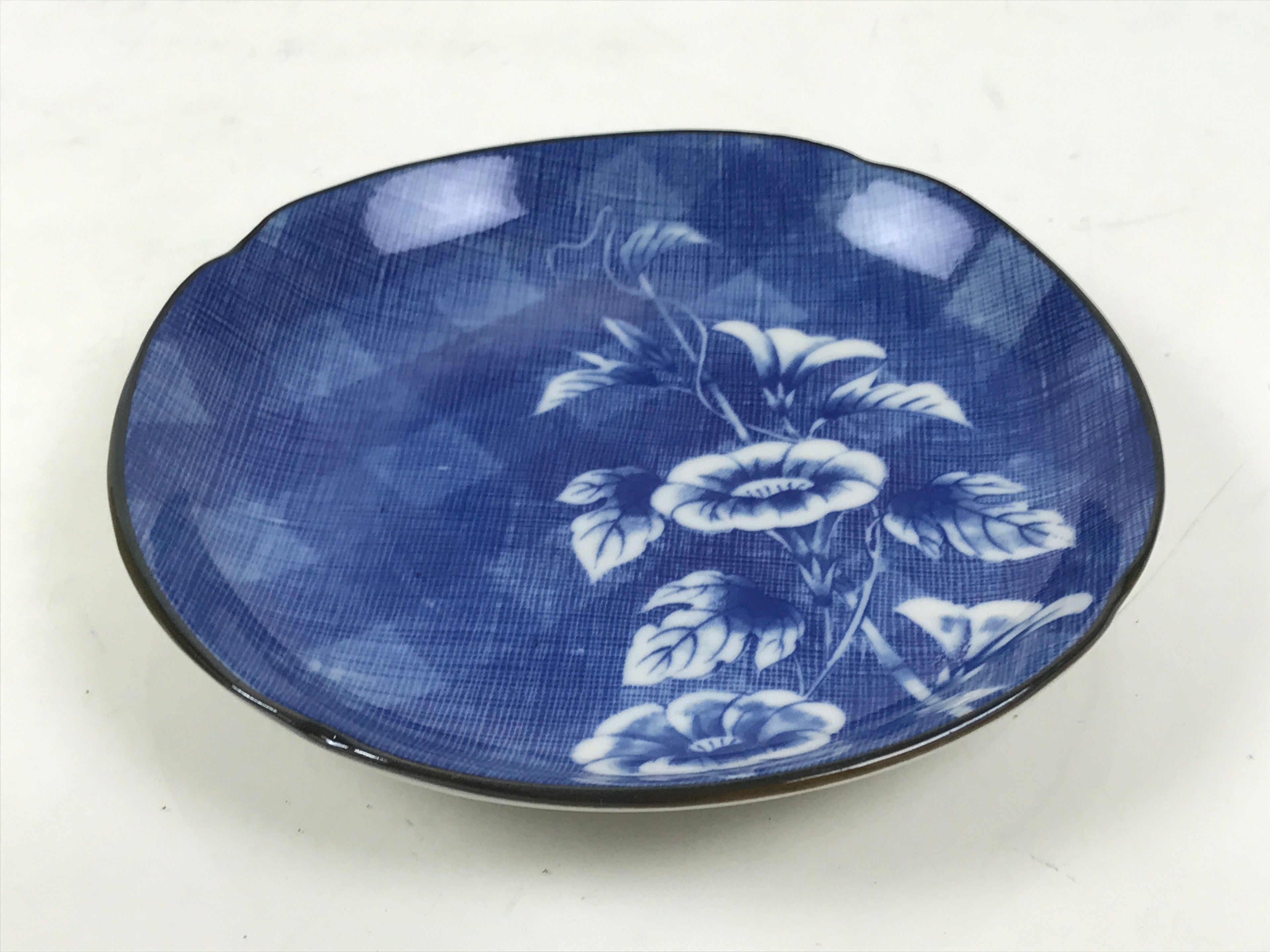 Japanese Porcelain Small Plate Kozara Vtg Sara Morning Glory Asagao Blue Y346