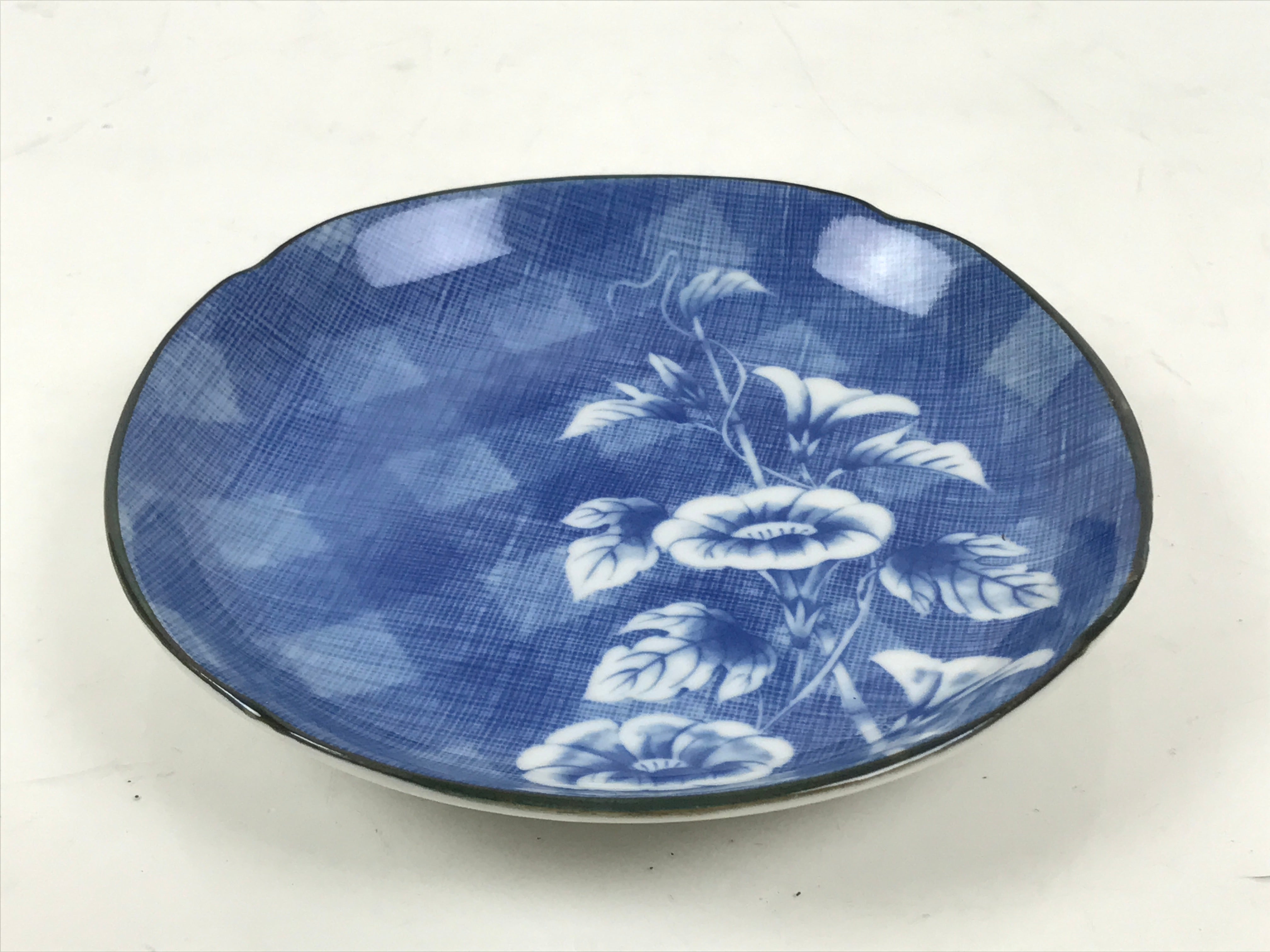 Japanese Porcelain Small Plate Kozara Vtg Sara Morning Glory Asagao Blue Y347
