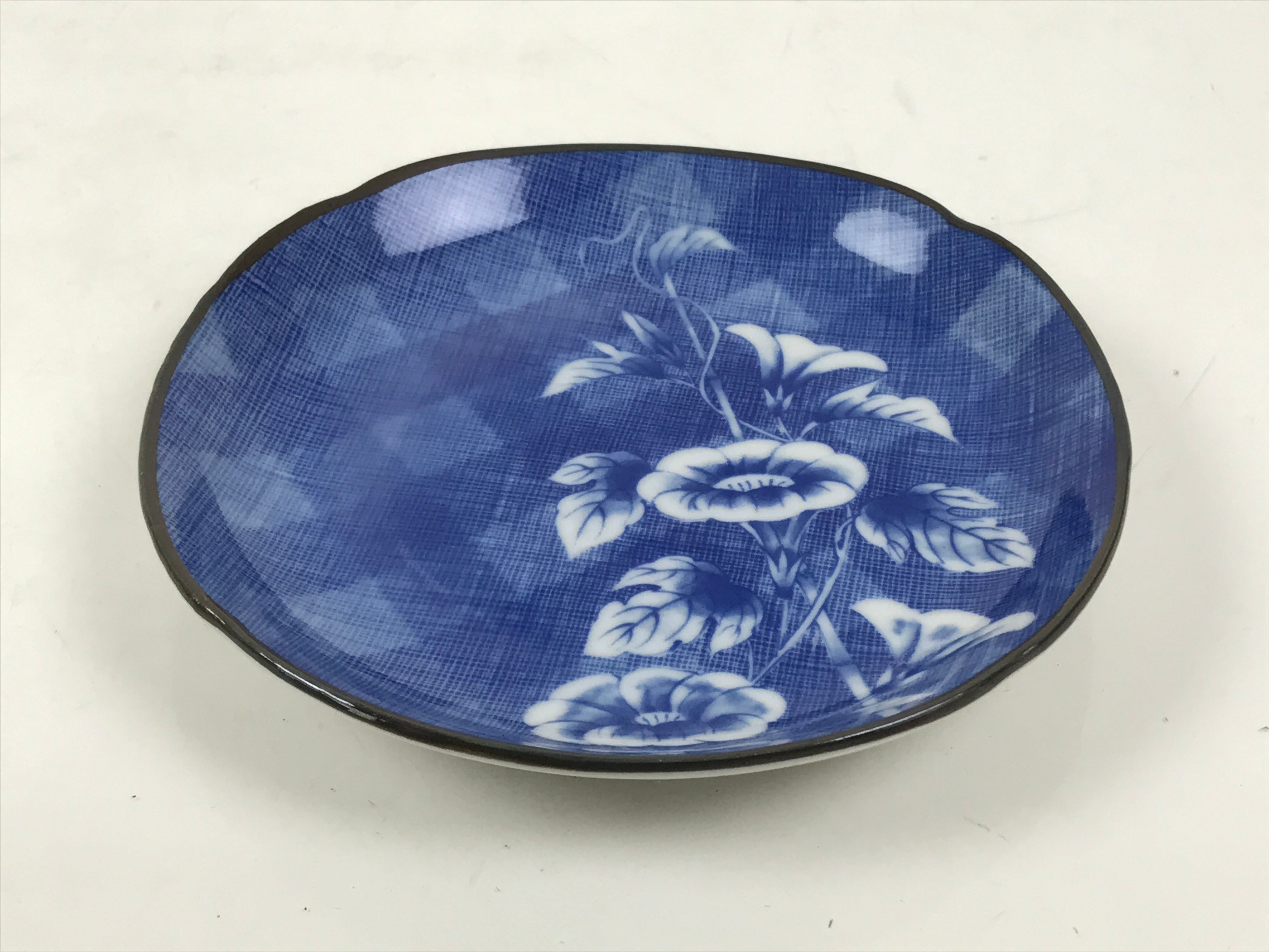 Japanese Porcelain Small Plate Kozara Vtg Sara Morning Glory Asagao Blue Y349