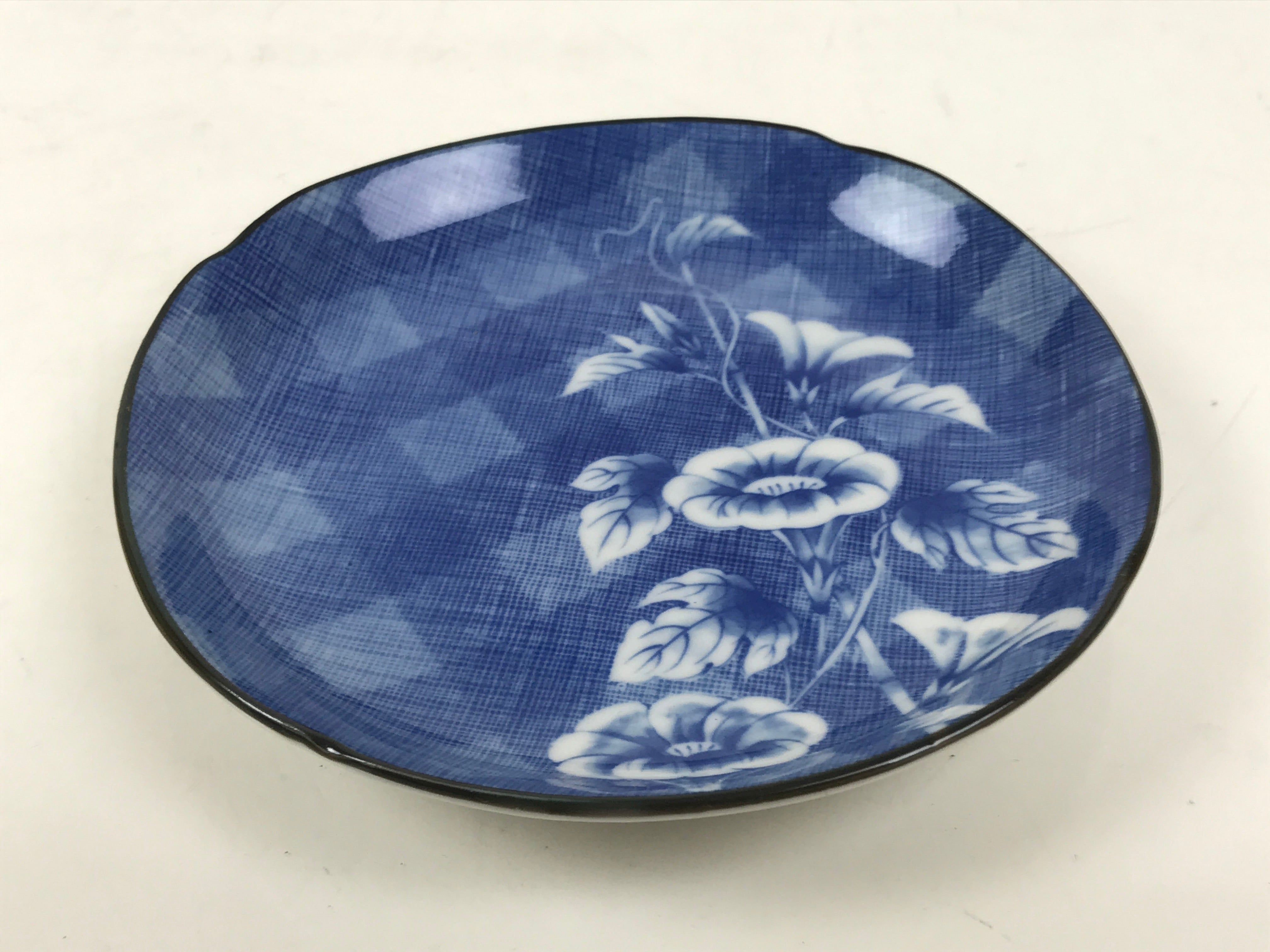 Japanese Porcelain Small Plate Kozara Vtg Sara Morning Glory Asagao Blue Y352