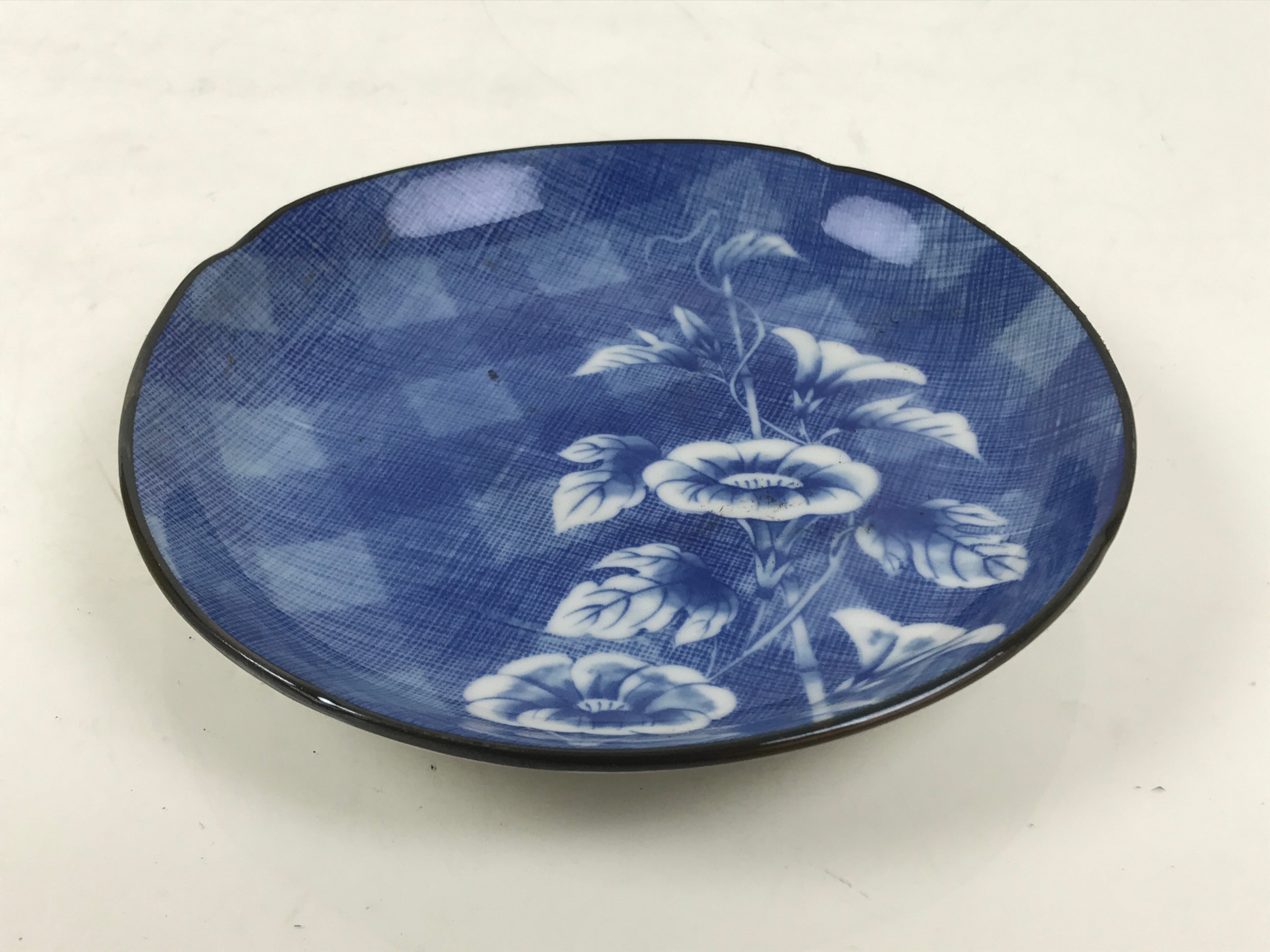 Japanese Porcelain Small Plate Kozara Vtg Sara Morning Glory Asagao Blue Y354