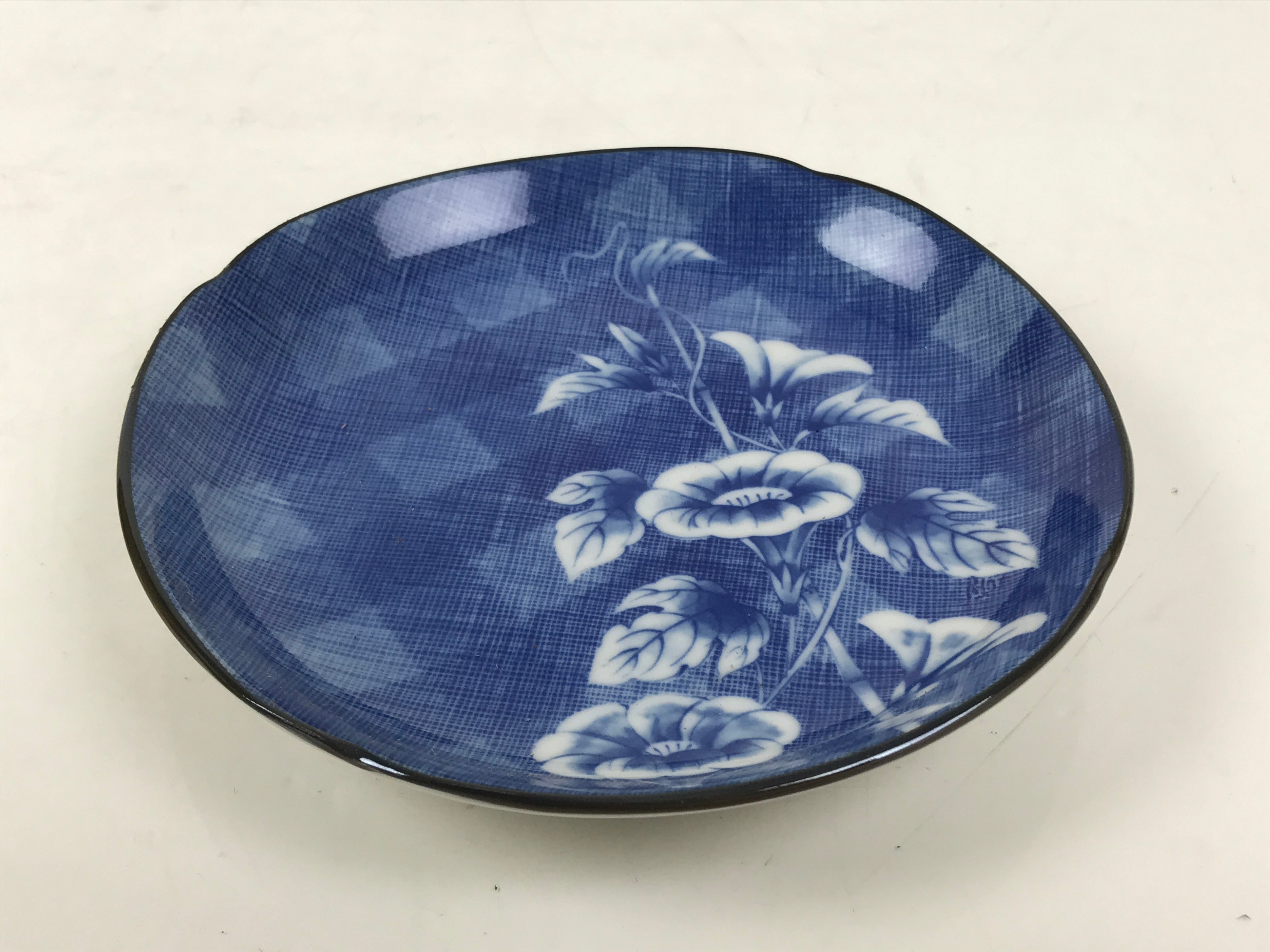 Japanese Porcelain Small Plate Kozara Vtg Sara Morning Glory Asagao Blue Y355