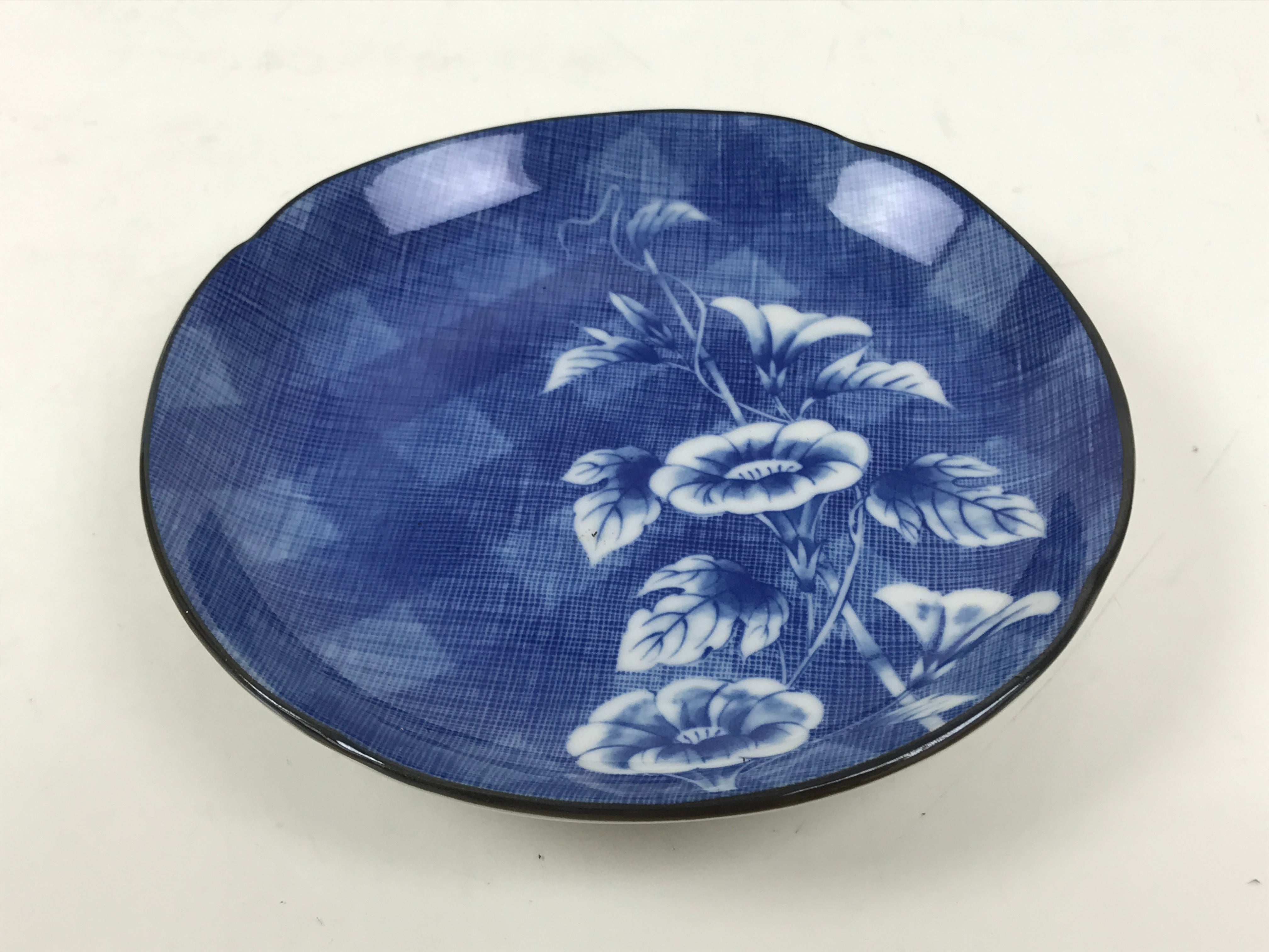 Japanese Porcelain Small Plate Kozara Vtg Sara Morning Glory Asagao Blue Y356