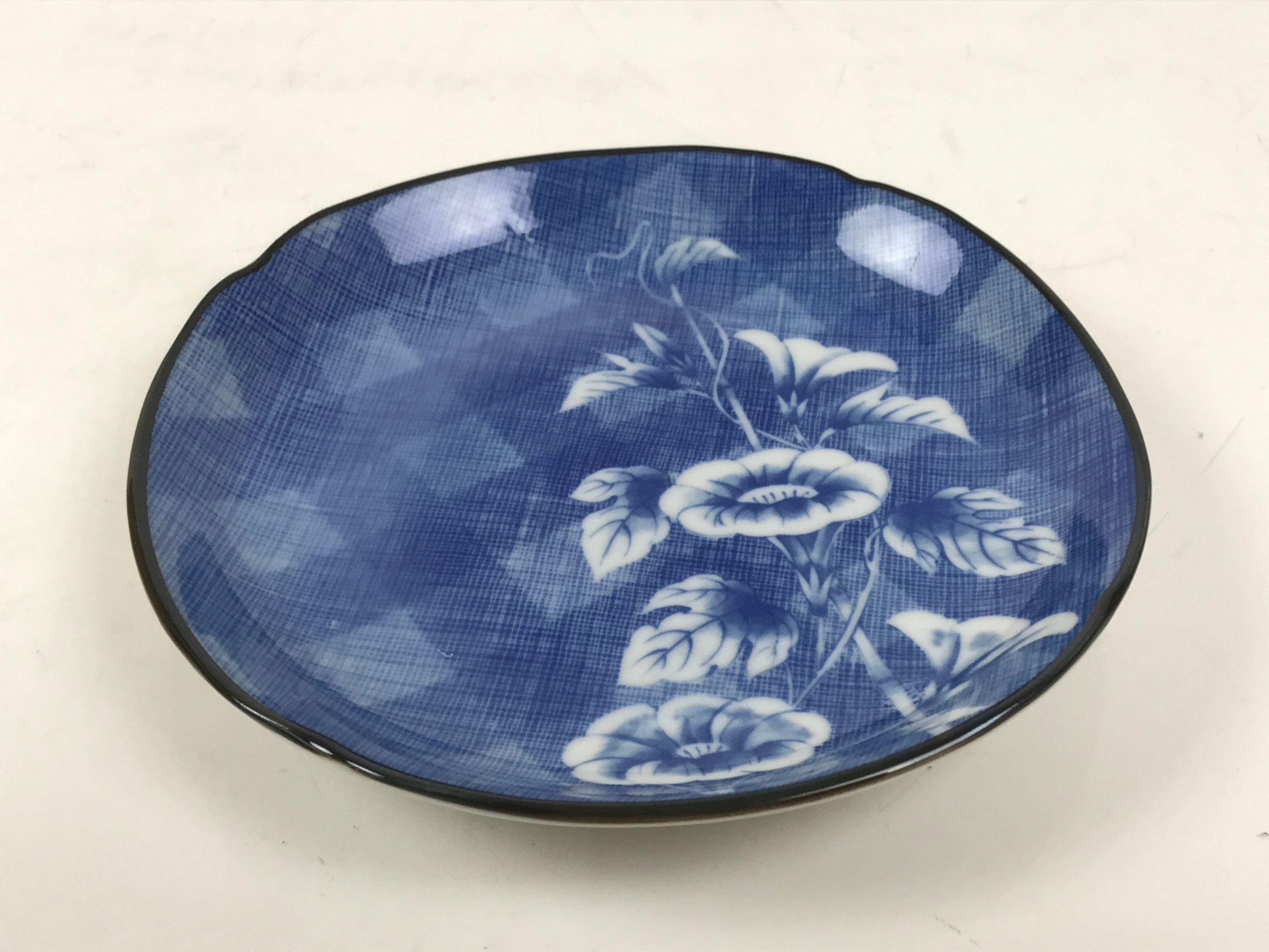 Japanese Porcelain Small Plate Kozara Vtg Sara Morning Glory Asagao Blue Y357