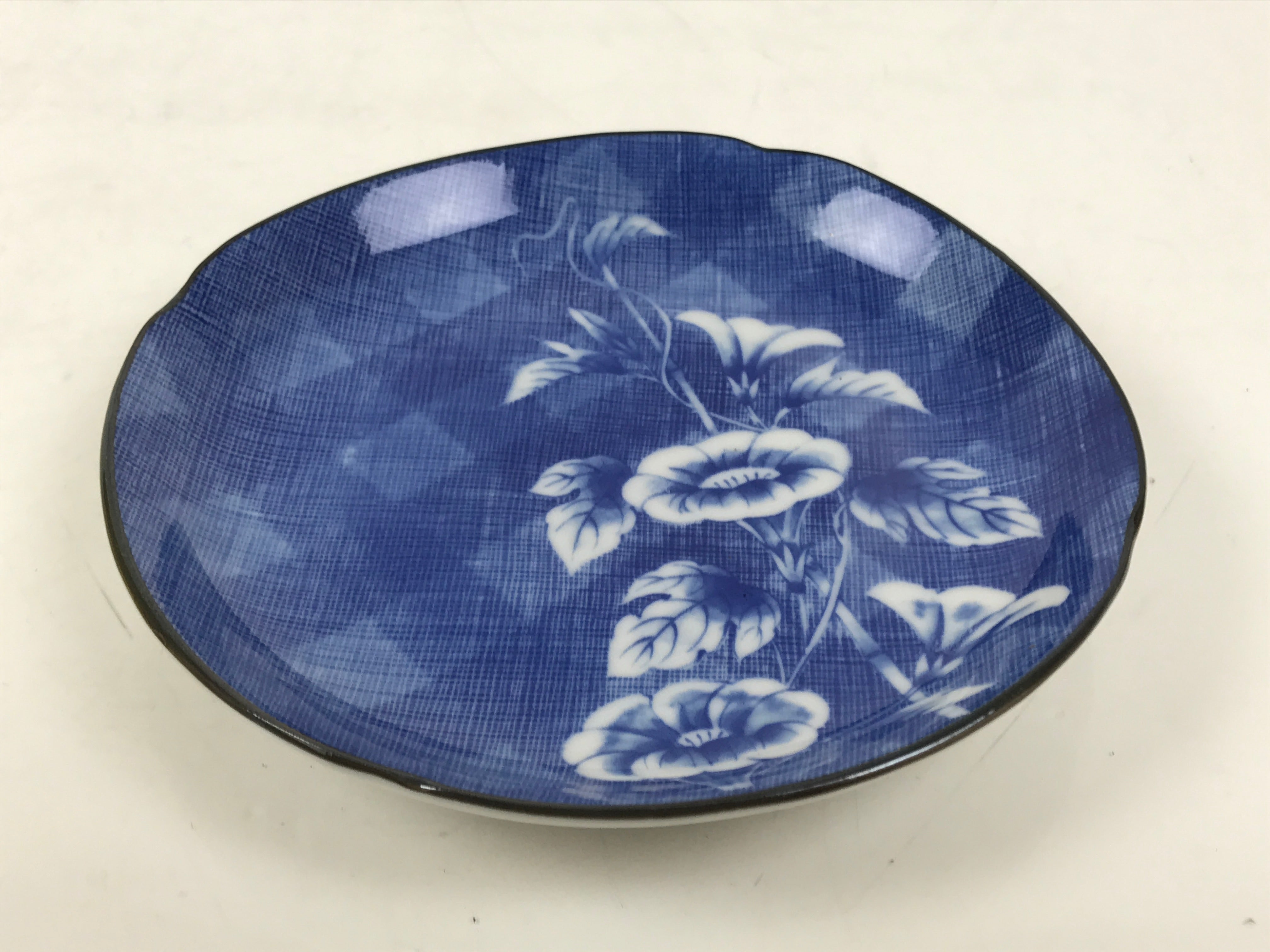 Japanese Porcelain Small Plate Kozara Vtg Sara Morning Glory Asagao Blue Y360