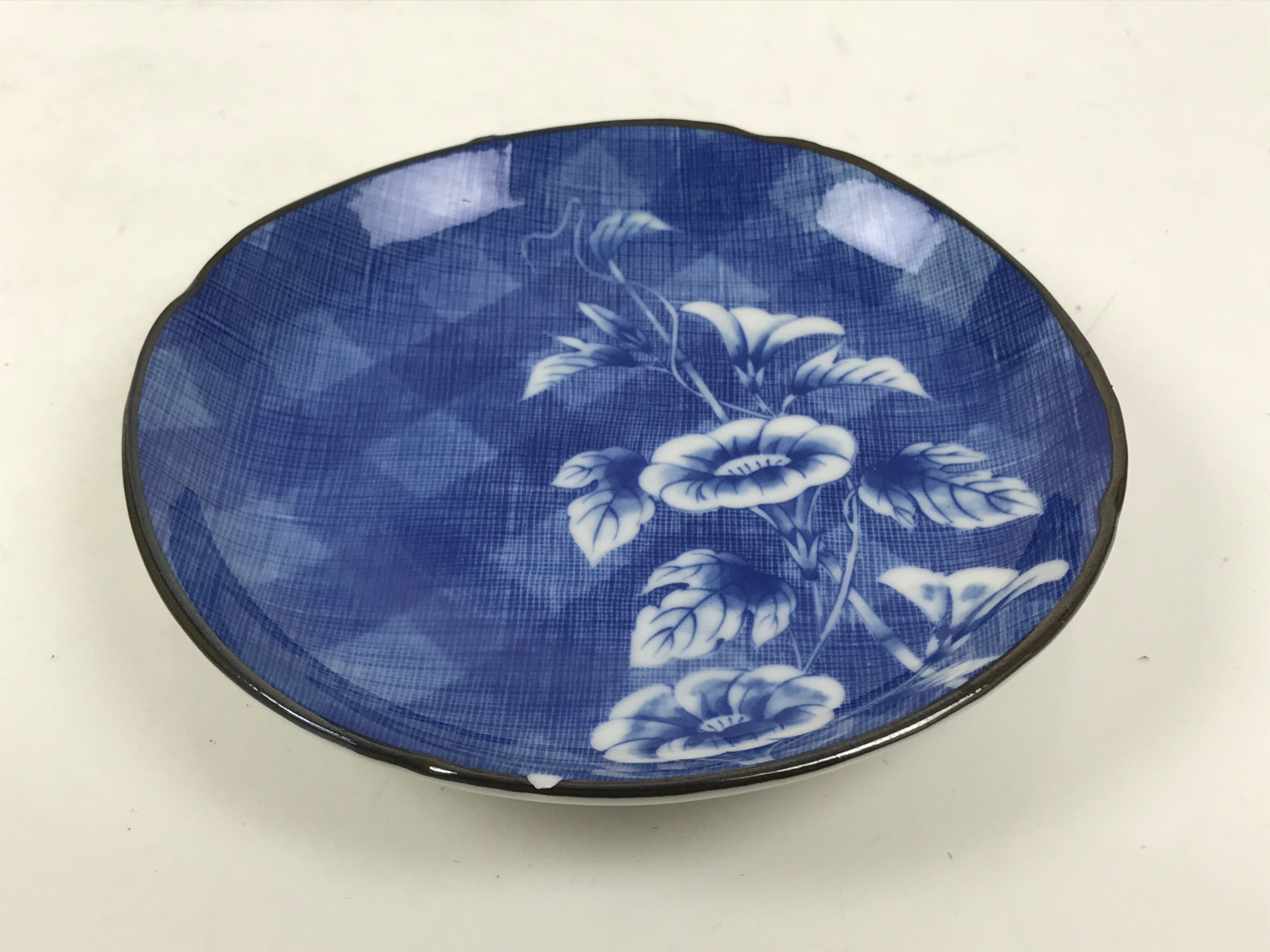 Japanese Porcelain Small Plate Kozara Vtg Sara Morning Glory Asagao Blue Y364