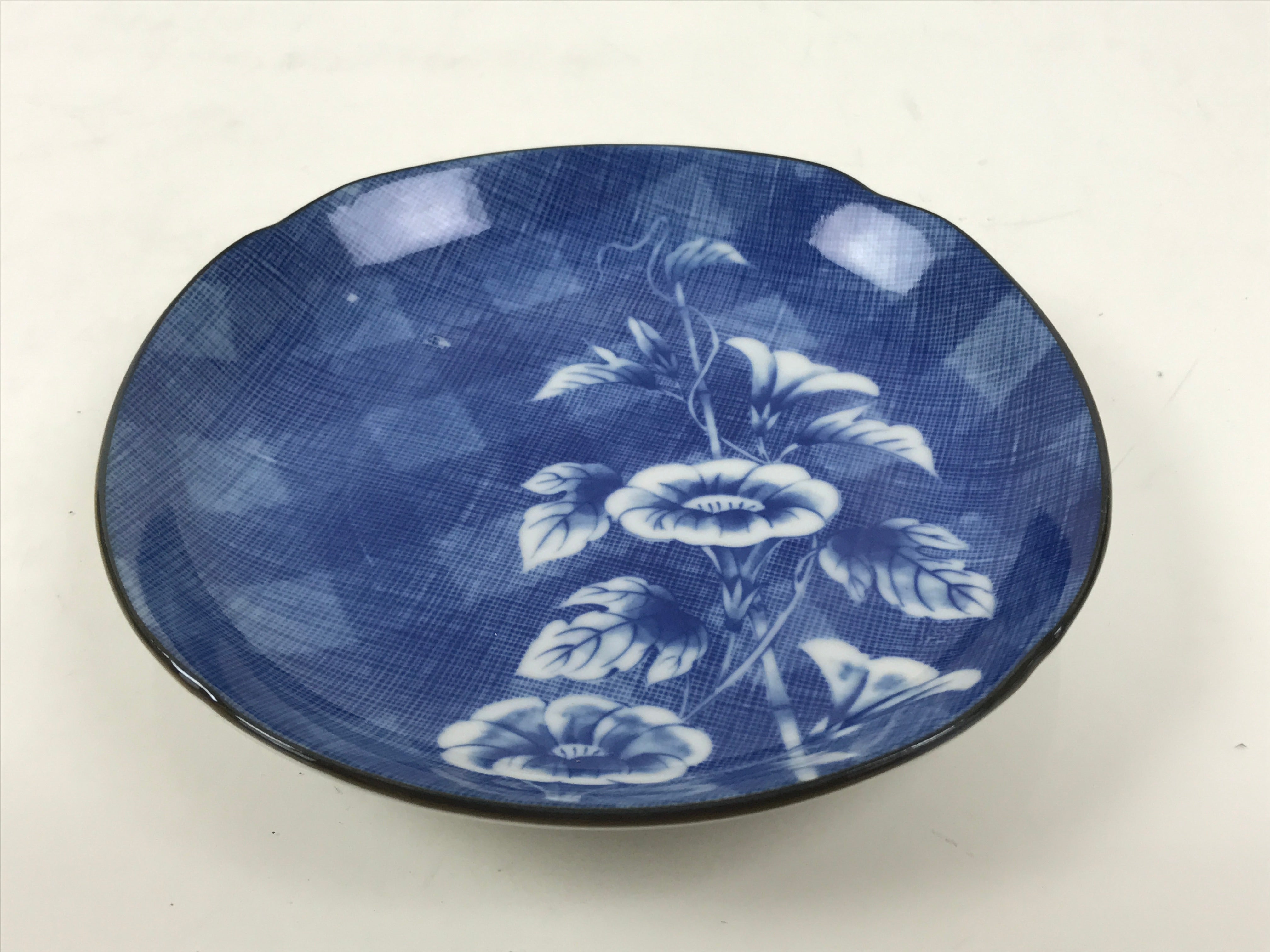 Japanese Porcelain Small Plate Kozara Vtg Sara Morning Glory Asagao Blue Y365