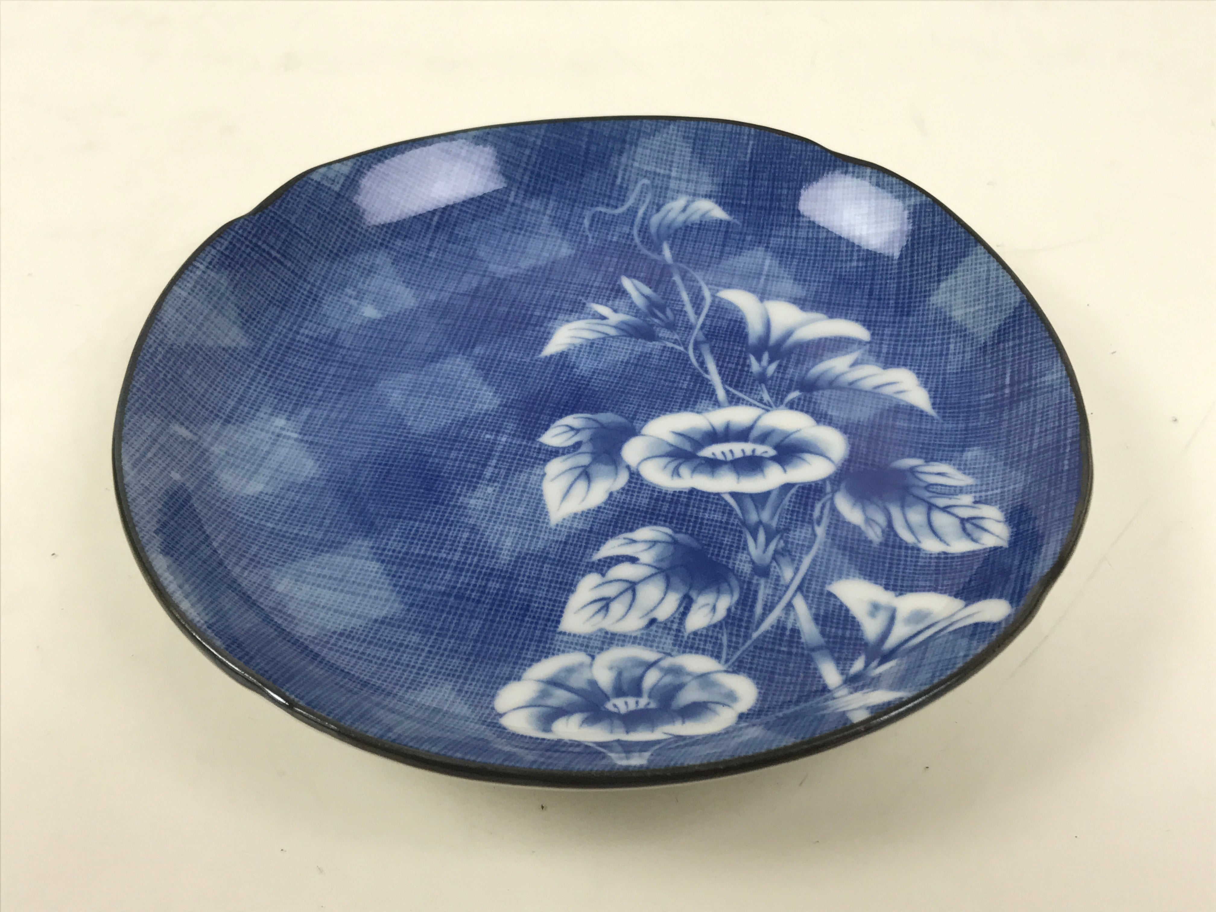 Japanese Porcelain Small Plate Kozara Vtg Sara Morning Glory Asagao Blue Y368