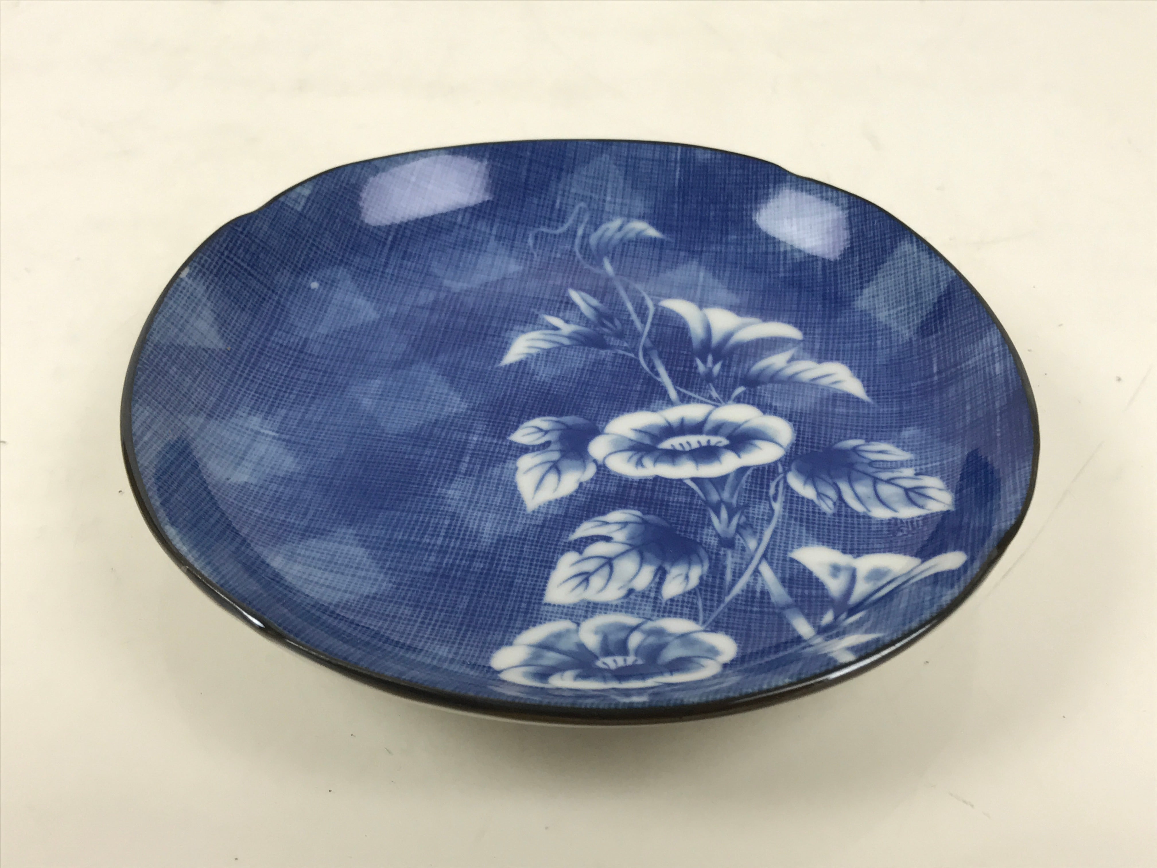 Japanese Porcelain Small Plate Kozara Vtg Sara Morning Glory Asagao Blue Y370