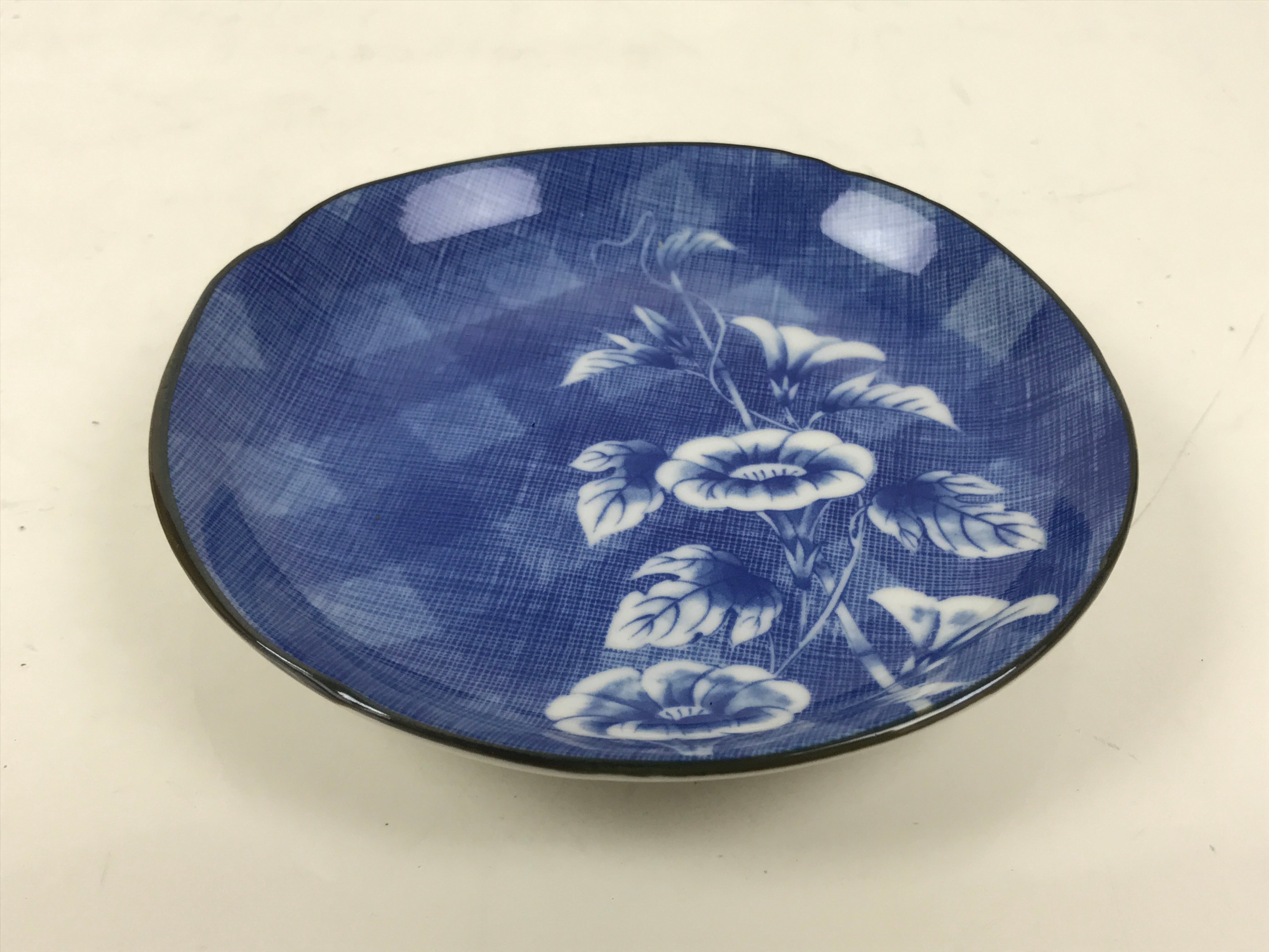 Japanese Porcelain Small Plate Kozara Vtg Sara Morning Glory Asagao Blue Y371