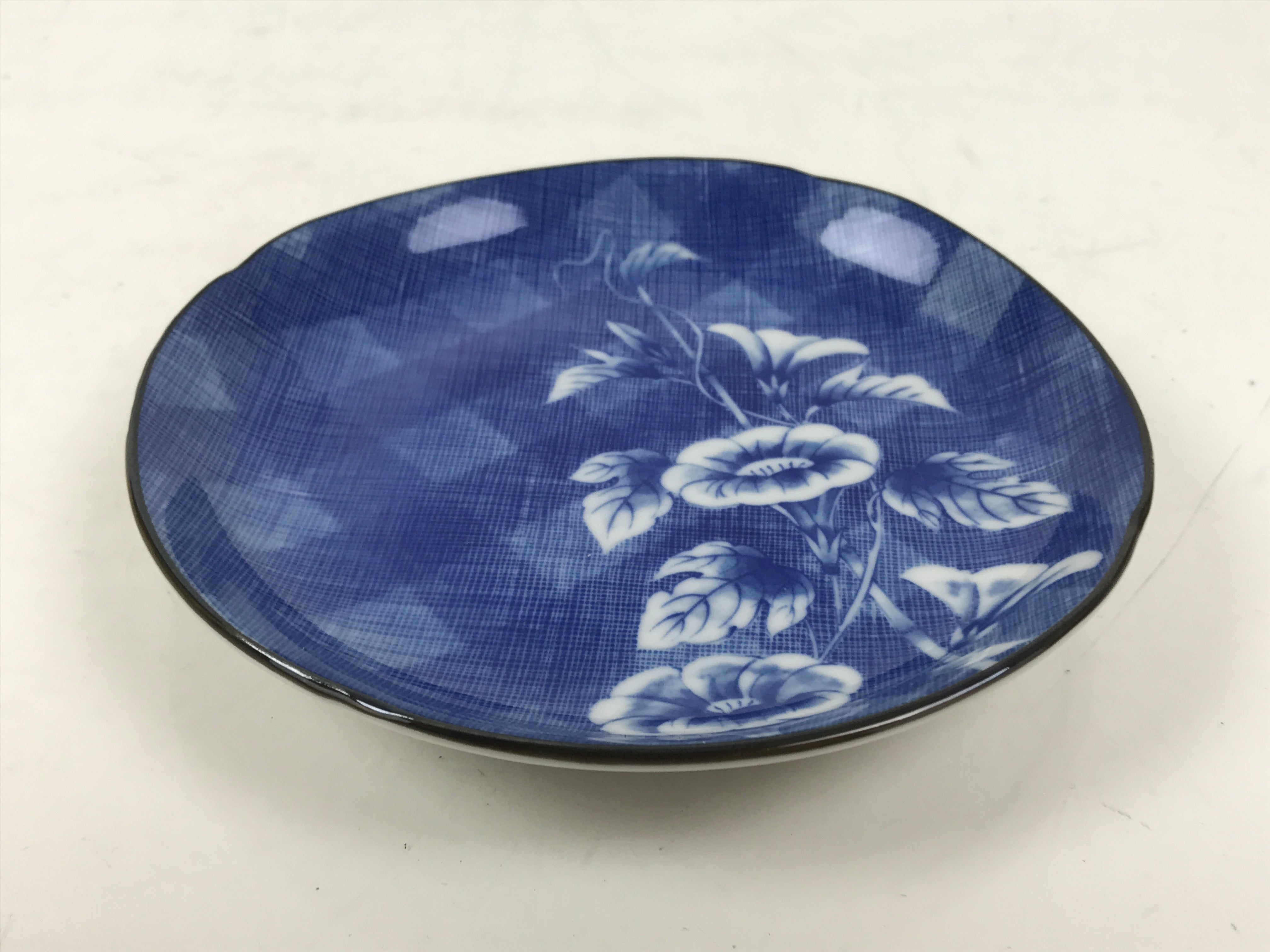 Japanese Porcelain Small Plate Kozara Vtg Sara Morning Glory Asagao Blue Y372