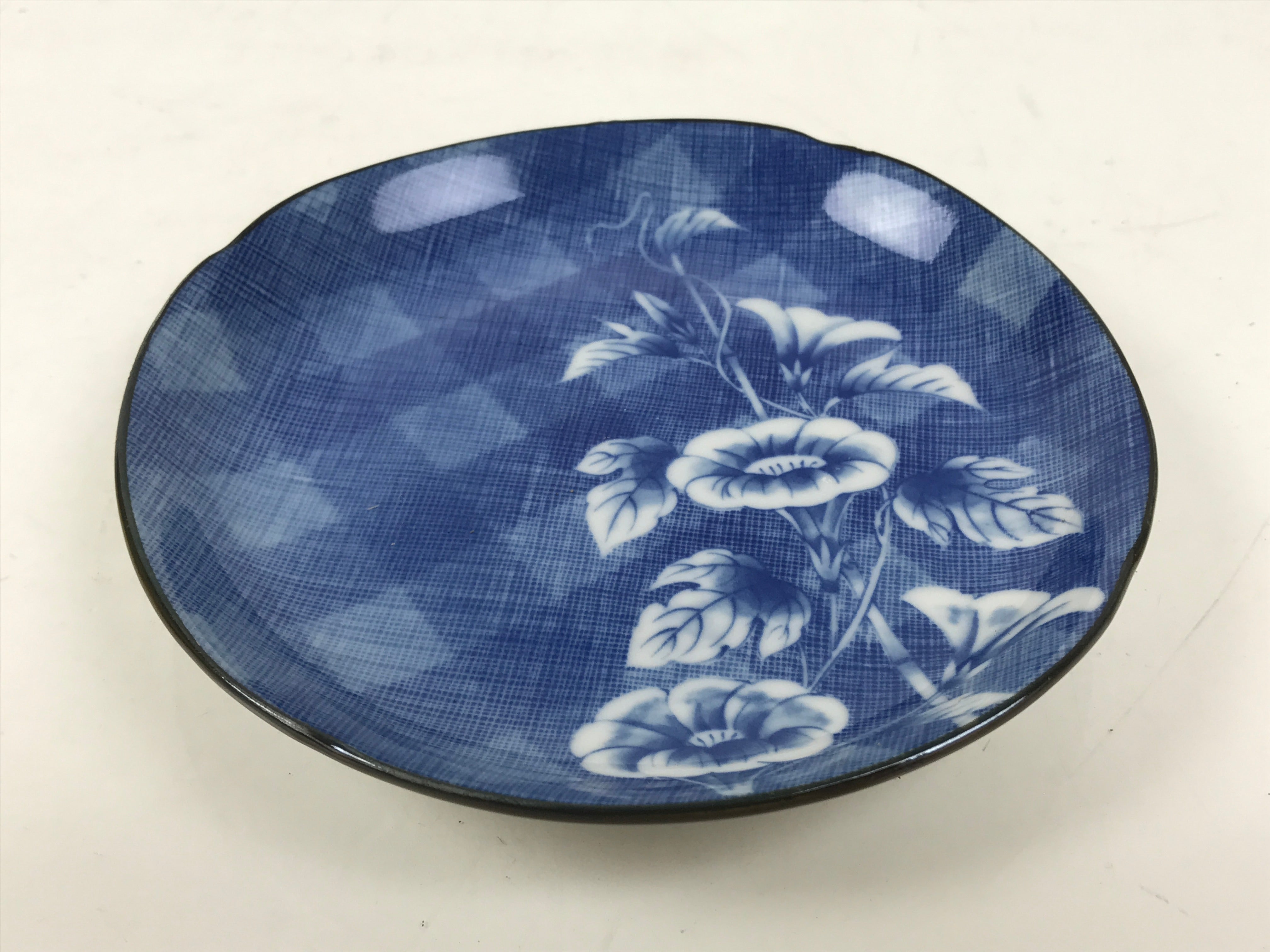 Japanese Porcelain Small Plate Kozara Vtg Sara Morning Glory Asagao Blue Y373