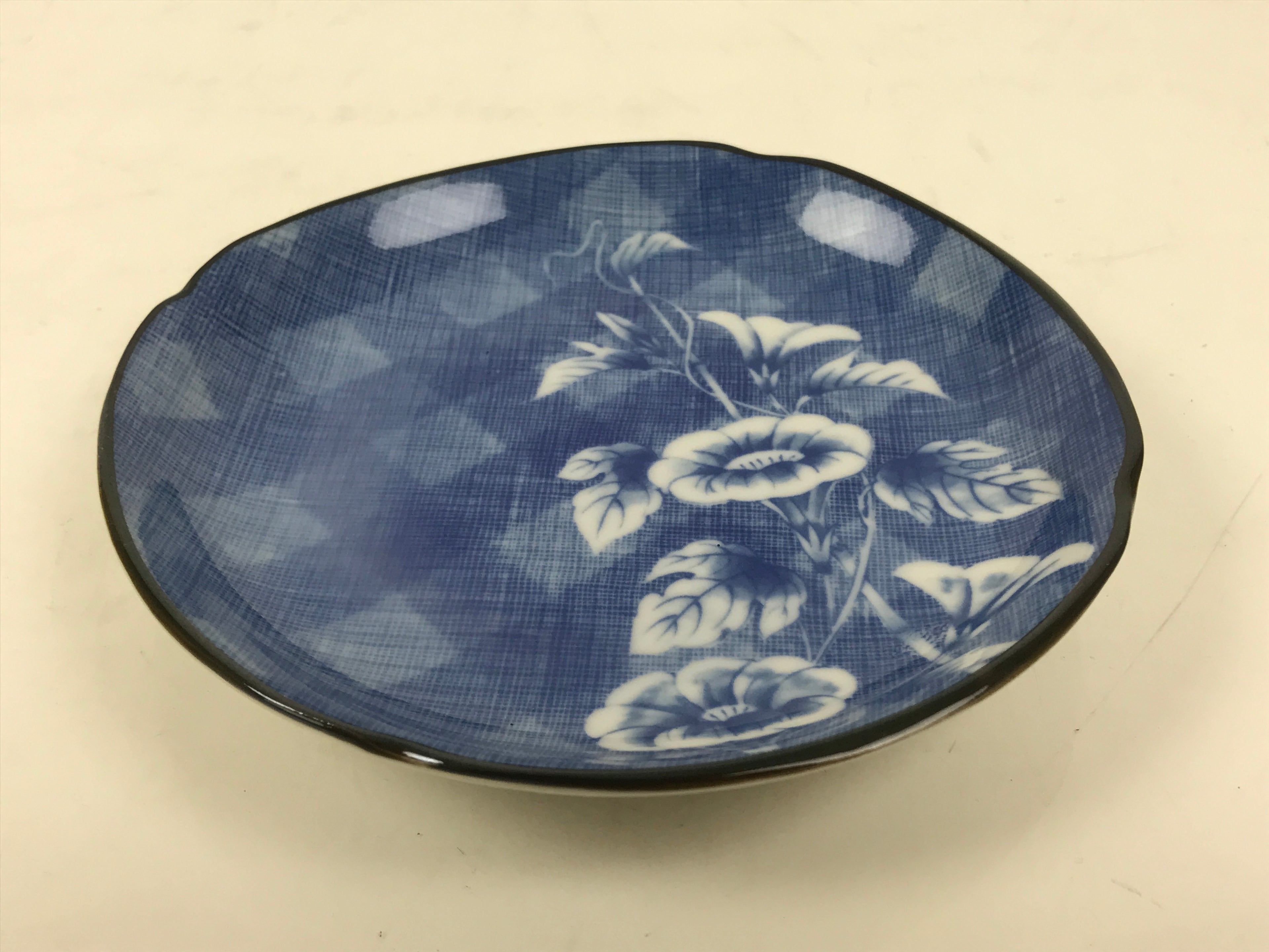 Japanese Porcelain Small Plate Kozara Vtg Sara Morning Glory Asagao Blue Y374
