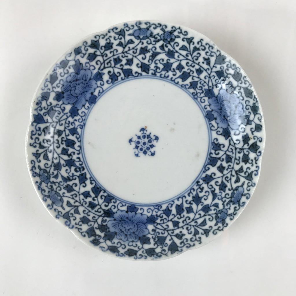 Japanese Porcelain Small Plate Kozara Vtg Sometsuke Peony Botan Blue White PY650