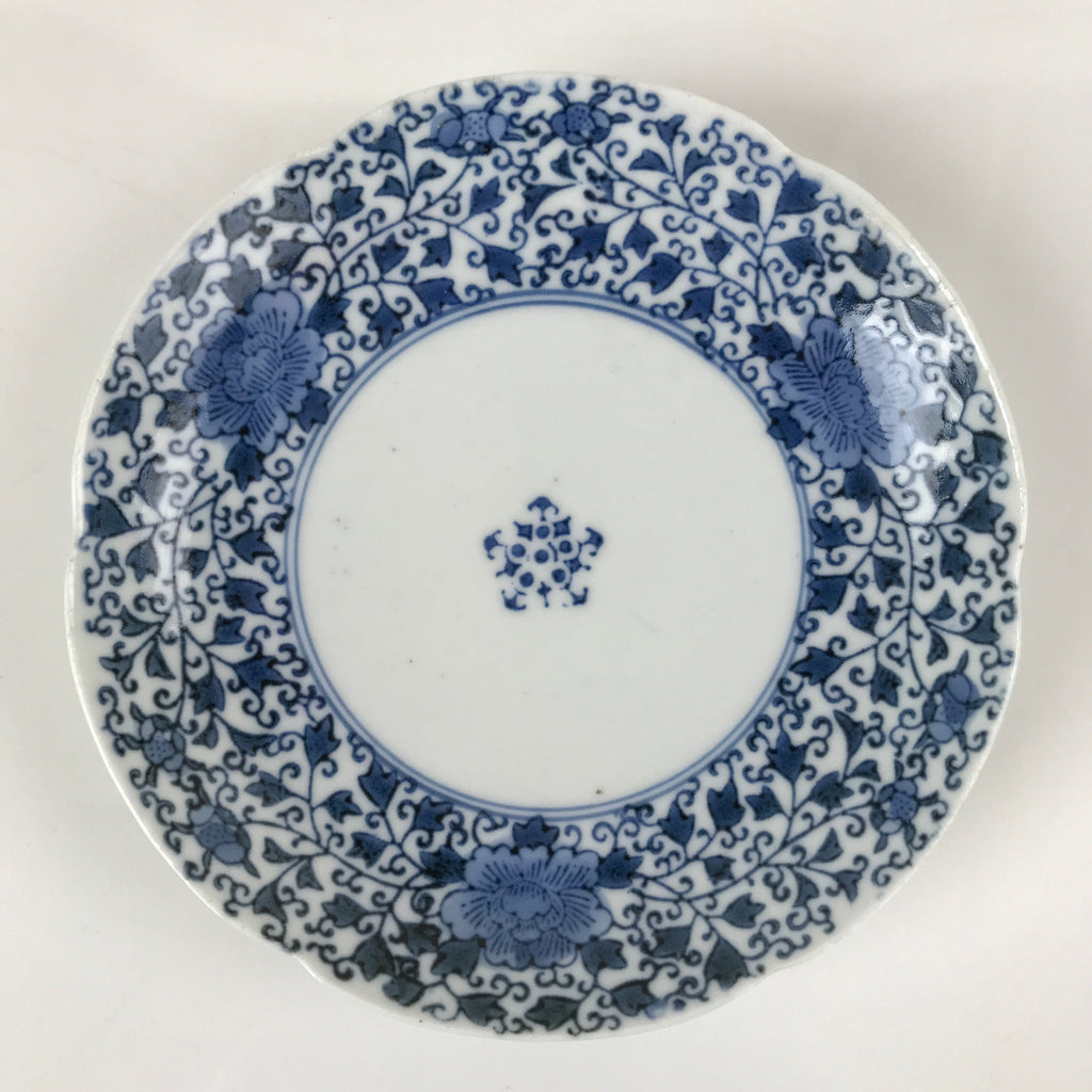 Japanese Porcelain Small Plate Kozara Vtg Sometsuke Peony Botan Blue White PY651