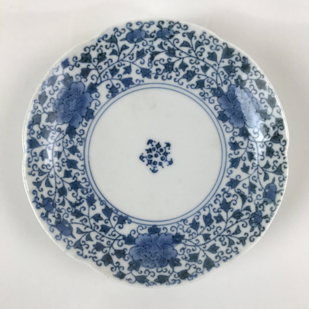 Japanese Porcelain Small Plate Kozara Vtg Sometsuke Peony Botan Blue White PY652