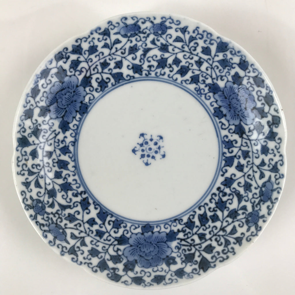 Japanese Porcelain Small Plate Kozara Vtg Sometsuke Peony Botan Blue White PY653