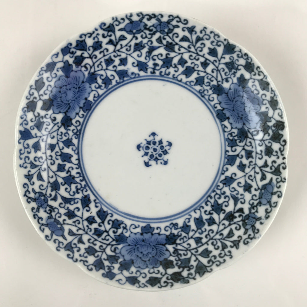 Japanese Porcelain Small Plate Kozara Vtg Sometsuke Peony Botan Blue White PY654