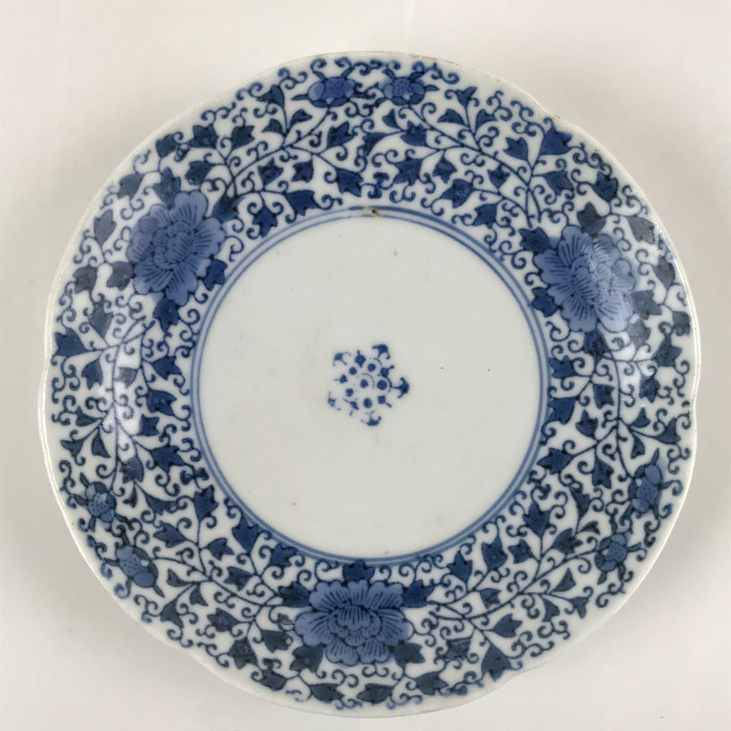Japanese Porcelain Small Plate Kozara Vtg Sometsuke Peony Botan Blue White PY655