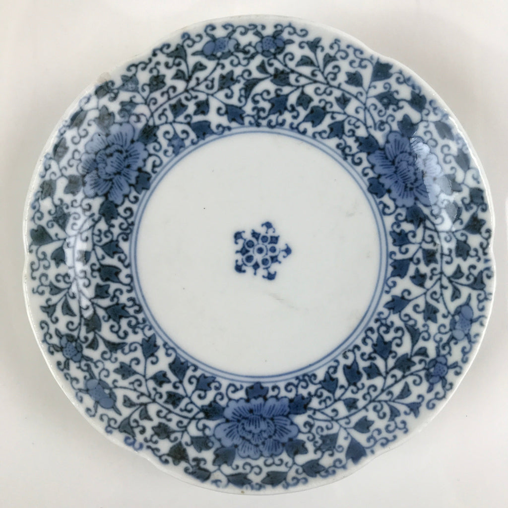 Japanese Porcelain Small Plate Kozara Vtg Sometsuke Peony Botan Blue White PY656