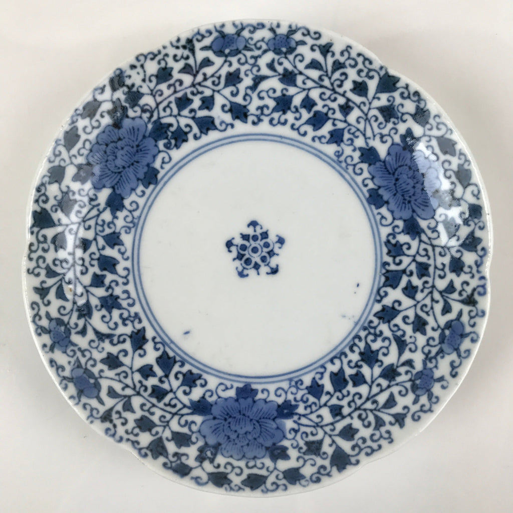 Japanese Porcelain Small Plate Kozara Vtg Sometsuke Peony Botan Blue White PY657