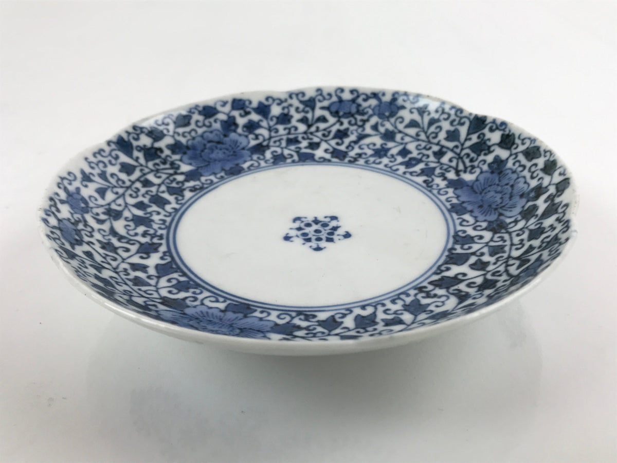Japanese Porcelain Small Plate Kozara Vtg Sometsuke Peony Botan Blue White PY658